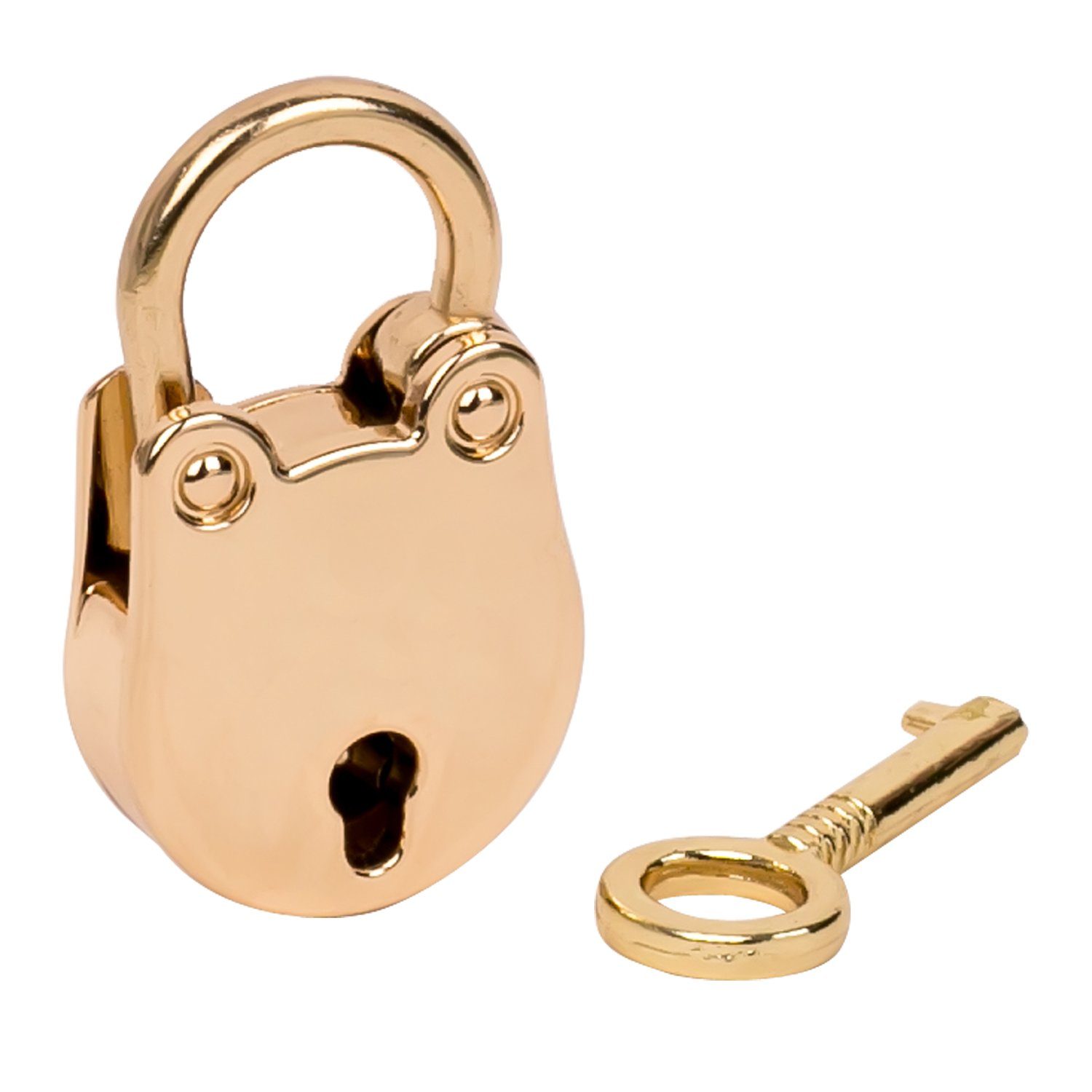 HMF Vorhängeschloss 6490, Mini Deko Schloss mit Schlüssel, 3,8 x 2,5 x 1 cm, Gold