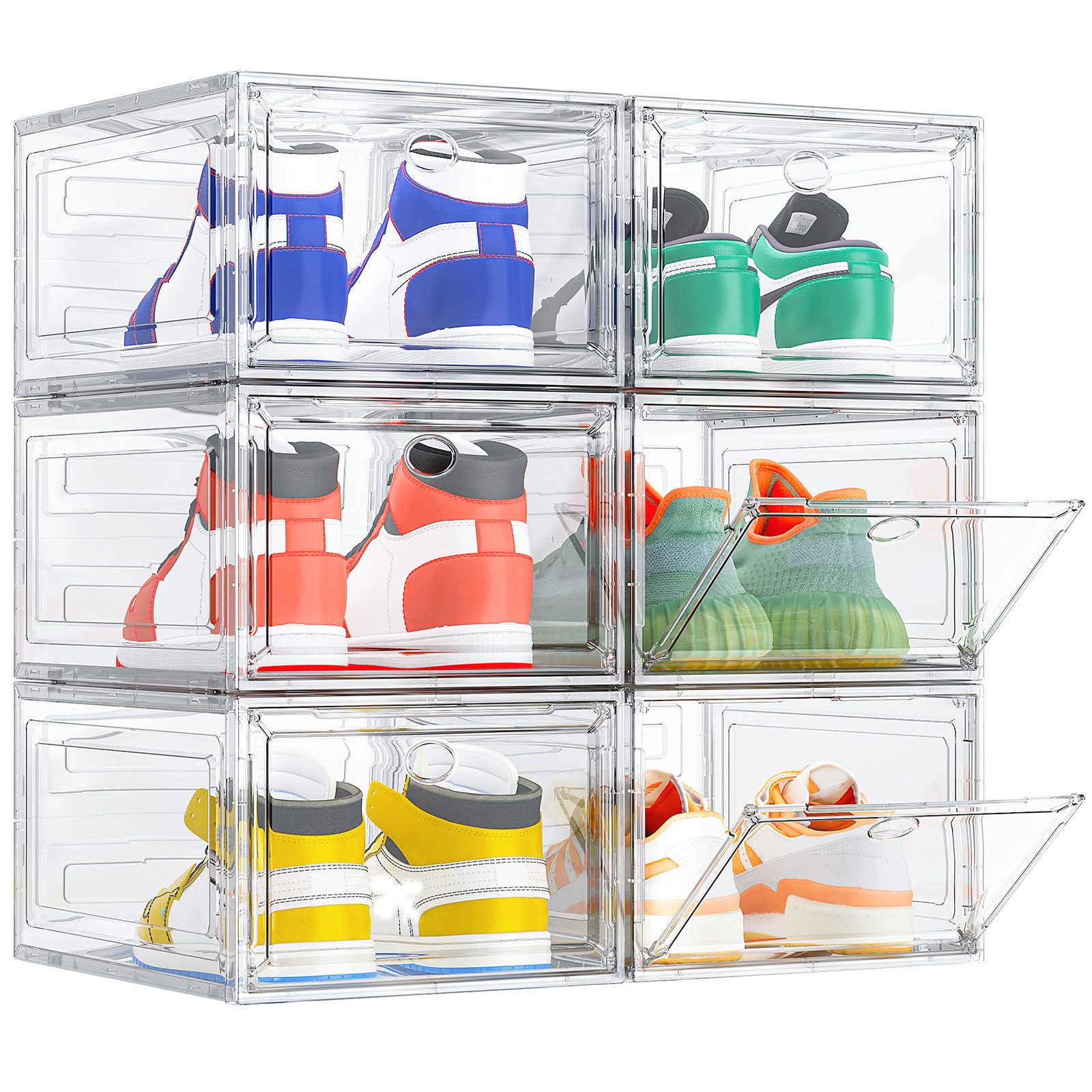 POPOLIC Schuhkiste Schuhbox Schuh-Organizer, Stapelbare Schuhaufbewahrungsbox (Organizer für Sneaker, Stiefel & Schuhe, 6 St., Platzsparendes Schuhregal), Transparente stapelbare Kunststoffbox