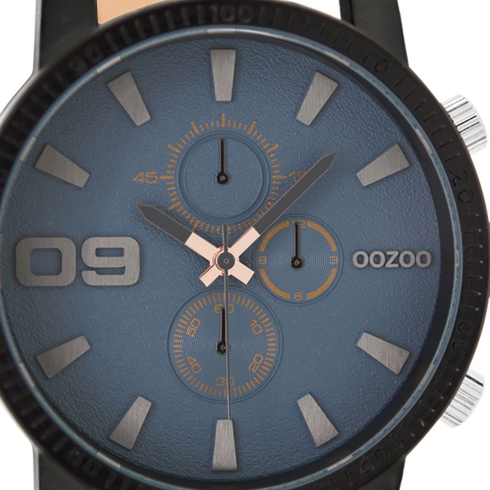 OOZOO Herren Lederarmband, Casual-Style, rund, blau-roségoldene Zeiger Analog, Oozoo Quarzuhr extra groß (ca. Armbanduhr 50mm) braun Herrenuhr