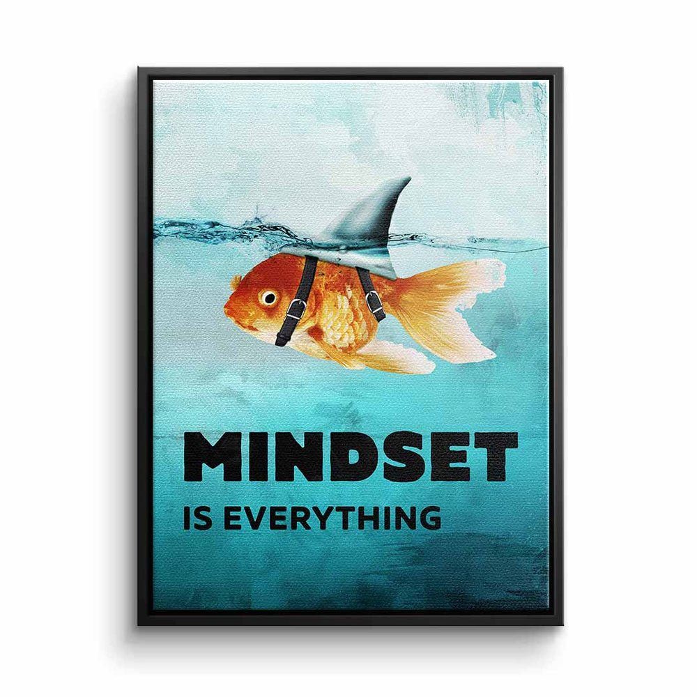 DOTCOMCANVAS® Leinwandbild, Englisch, Leinwandbild Motivation everything Einstellung weißer mi Goldfisch Rahmen Mindset is
