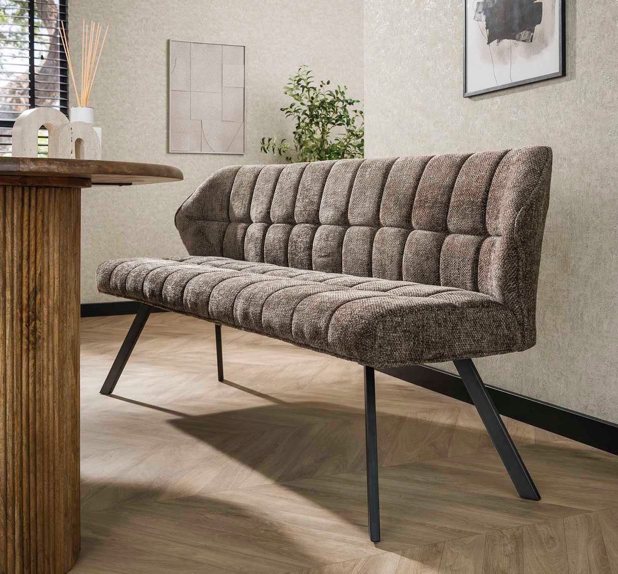 LEVEN Lifestyle Essbank RIGO mit Rückenlehne Küchenbank 180 cm Esszimmerbank weiches Chenille, Frei im Raum stellbar