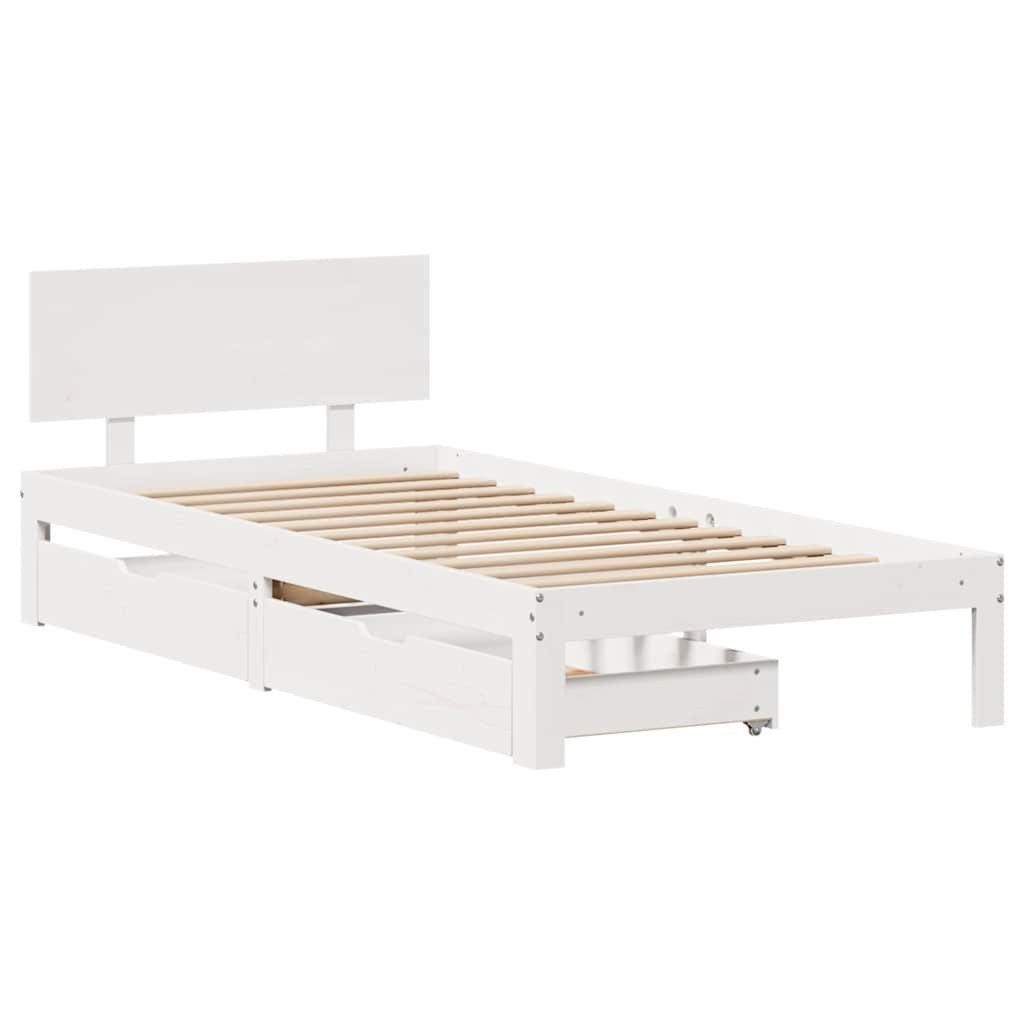 vidaXL Bett Massivholzbett mit Schubladen Weiß günstig online kaufen