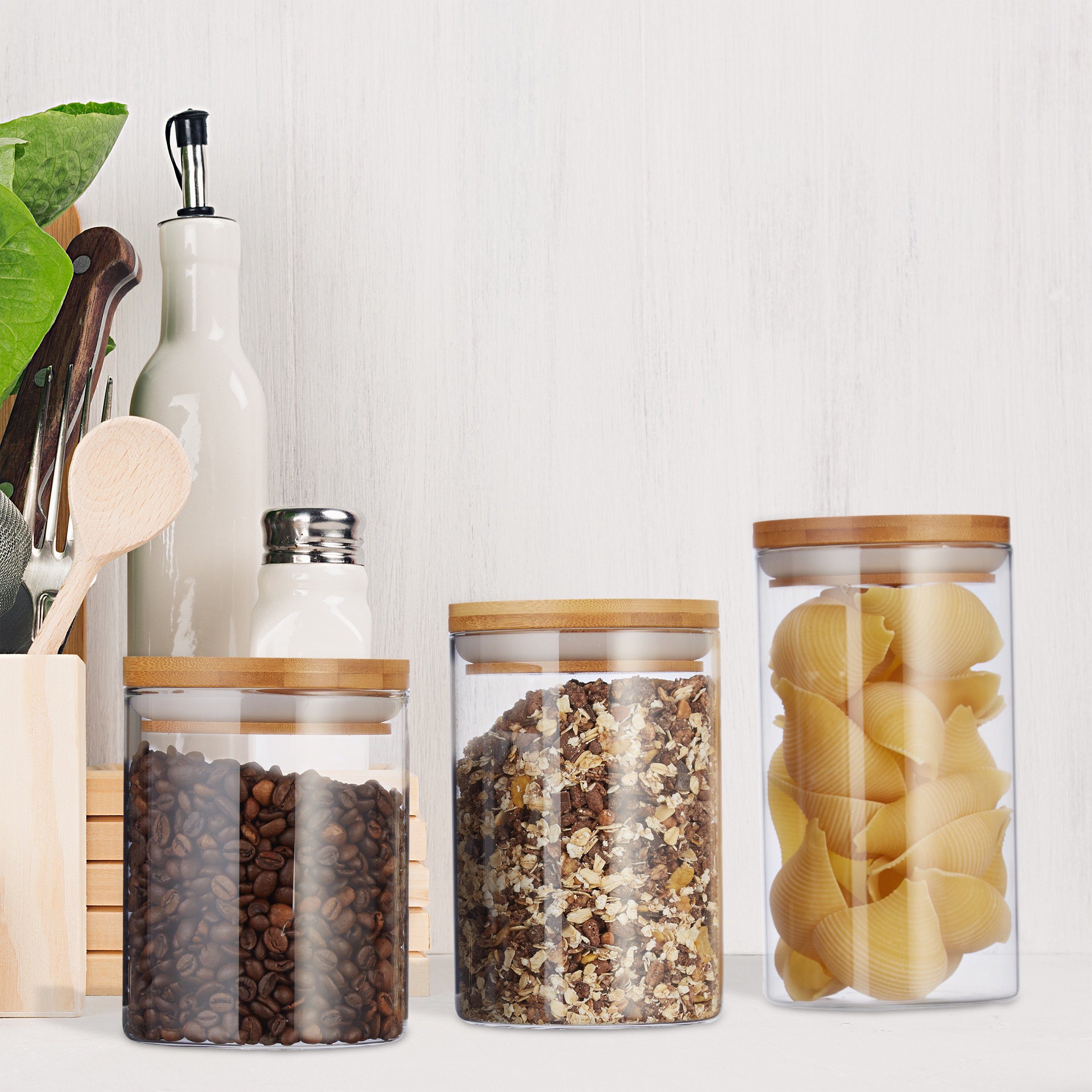 relaxdays Vorratsdose 3er Set Vorratsdosen Glas ver. Größen, Silikon