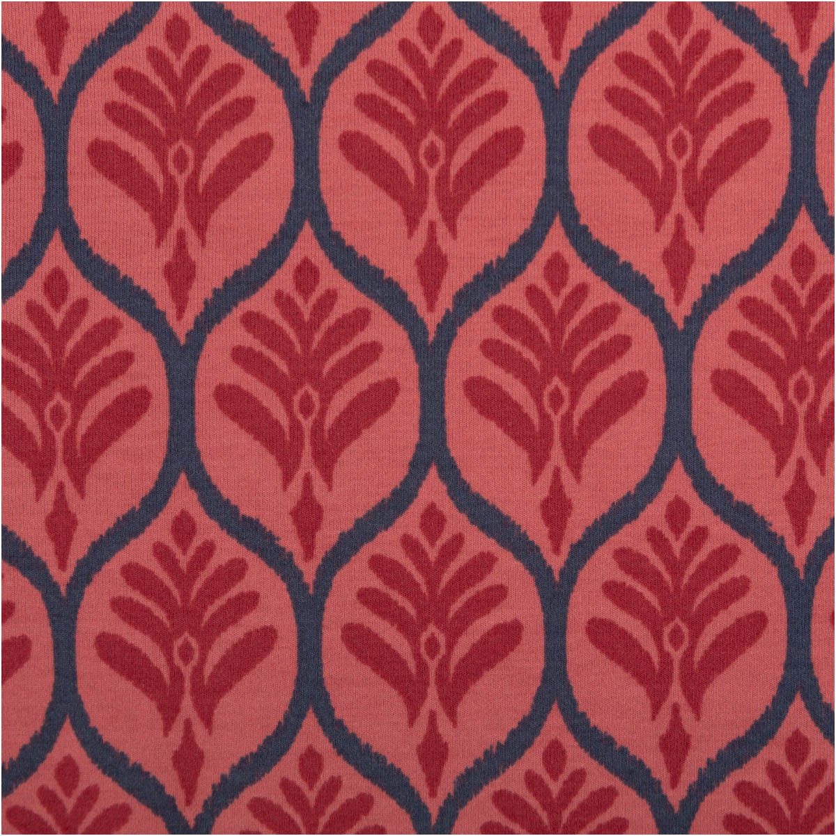 SCHÖNER LEBEN. Stoff Baumwolljersey Ornamente rot Jersey Stoff elastisch, 1,48 m, allergikergeeignet