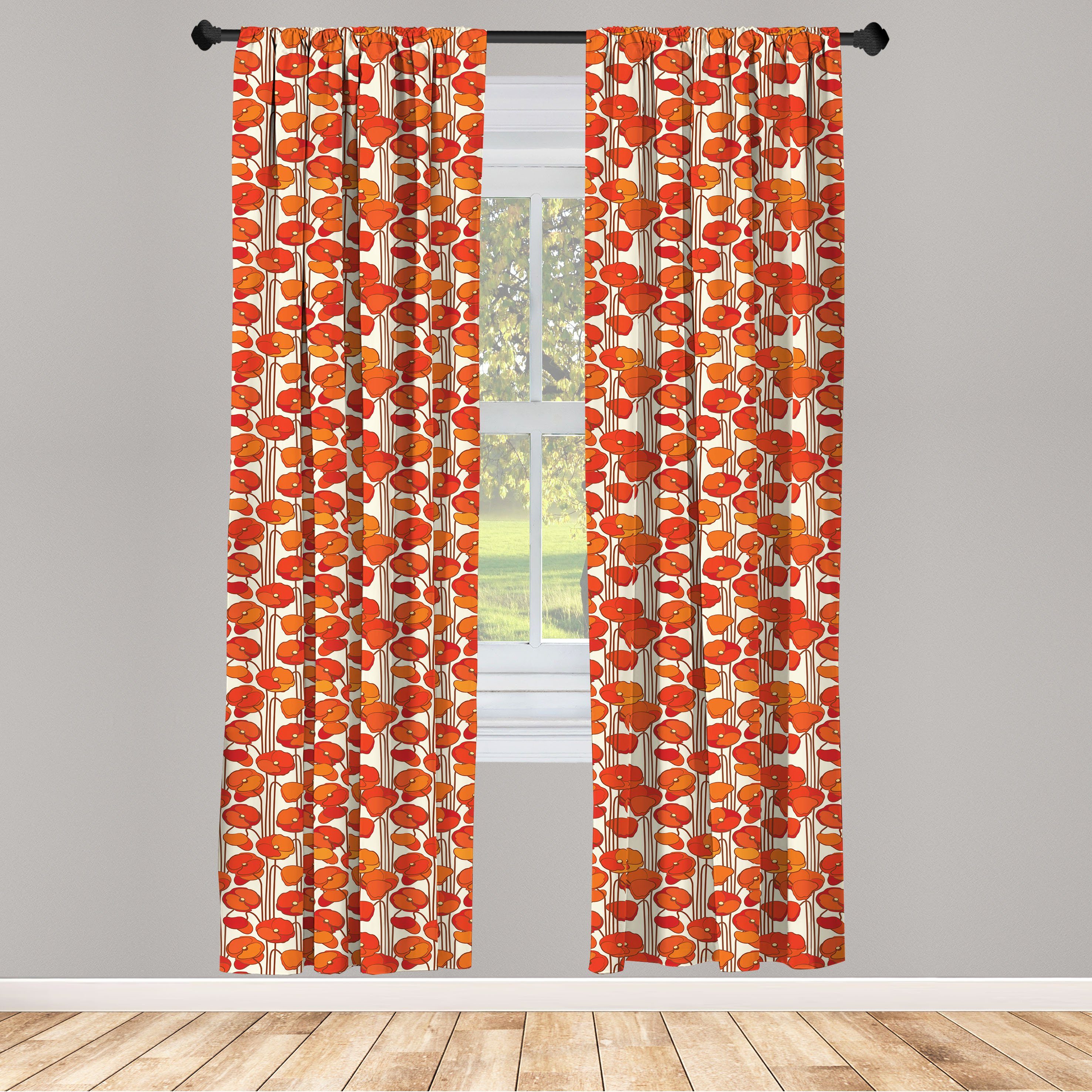 Gardine Vorhang für Wohnzimmer Schlafzimmer Dekor, Abakuhaus, Microfaser, Blumen Mohnblumen Retro Frühling