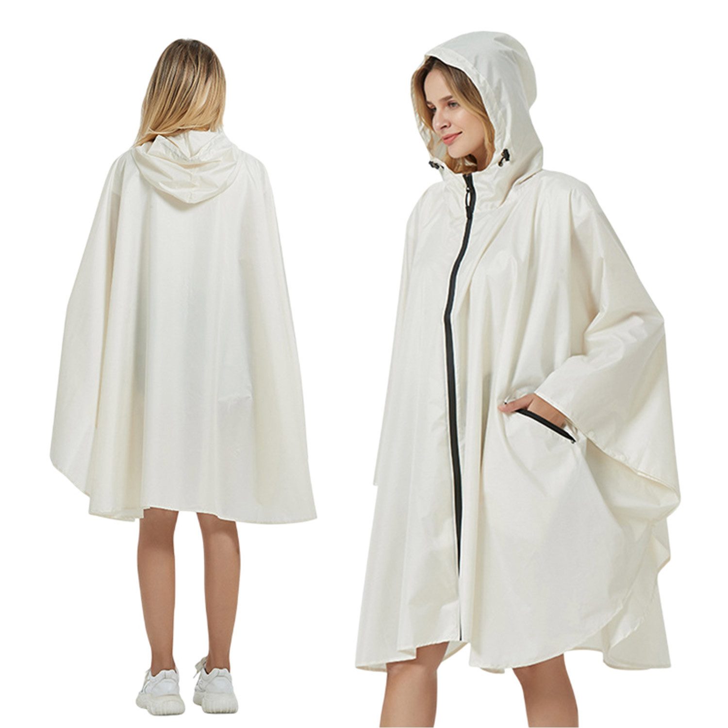 Refttenw Regenjacke Regen Poncho Jacke Mantel,Regencape mit Kapuze,Seitentaschen