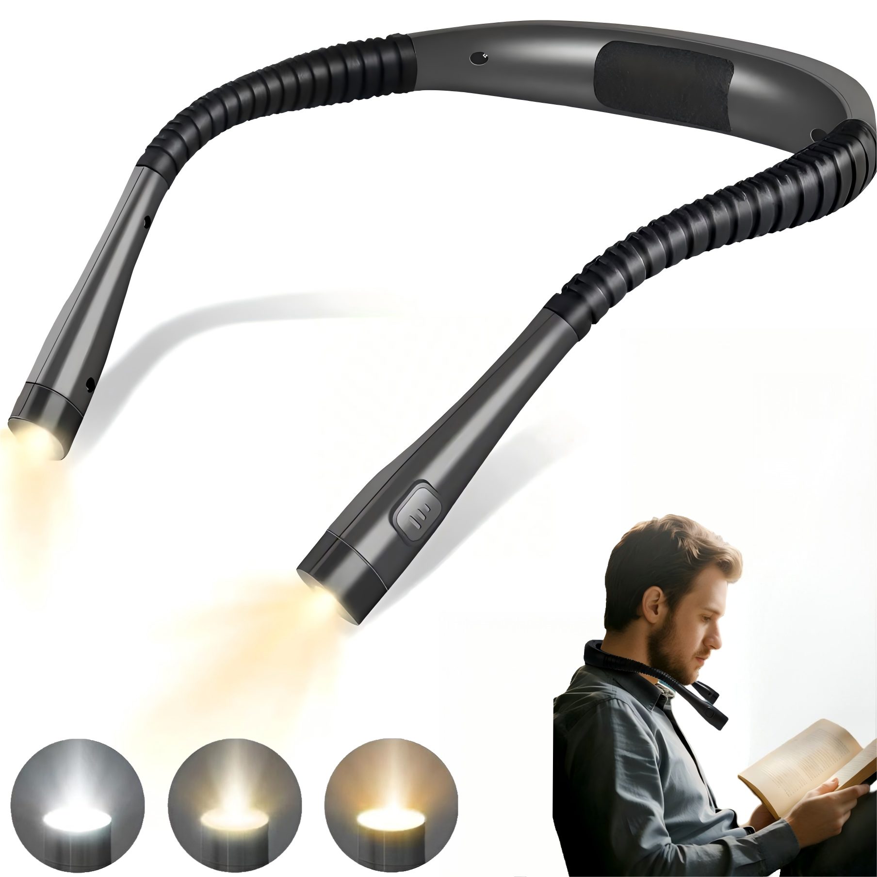 Toomoke LED Leselampe Hals Leselampen,Nackenlampe,Buchlampe,3 Farben,flexibel, Neutralweiß, Kaltweiß, Gelbes Licht, 3 Helligkeiten,Wiederaufladbar,1000mAh,für Lesen im Bett/Stricken