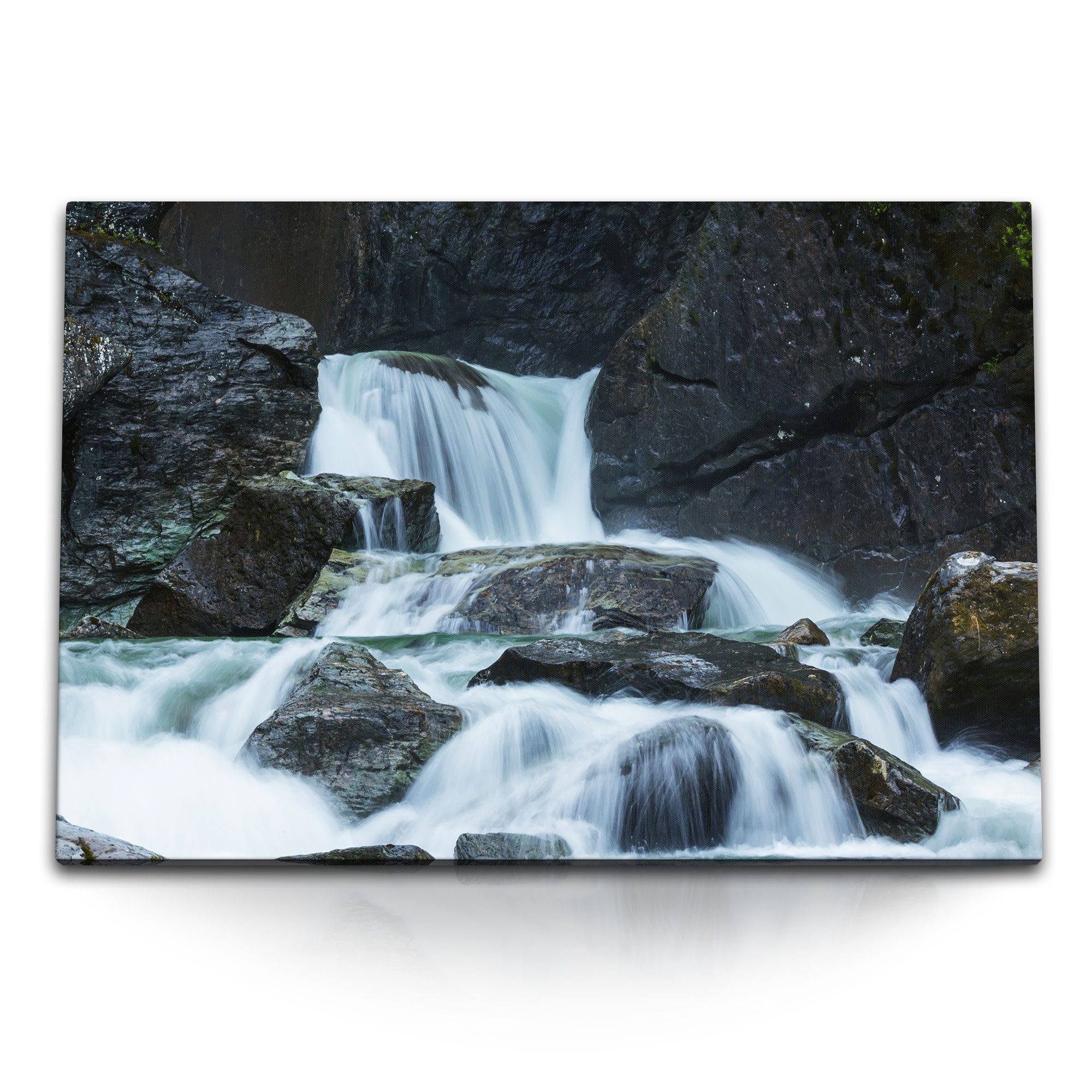 Leinwandbild 120x80cm Wandbild auf Leinwand Wasserfall Bach Bergbach Felsen Natur