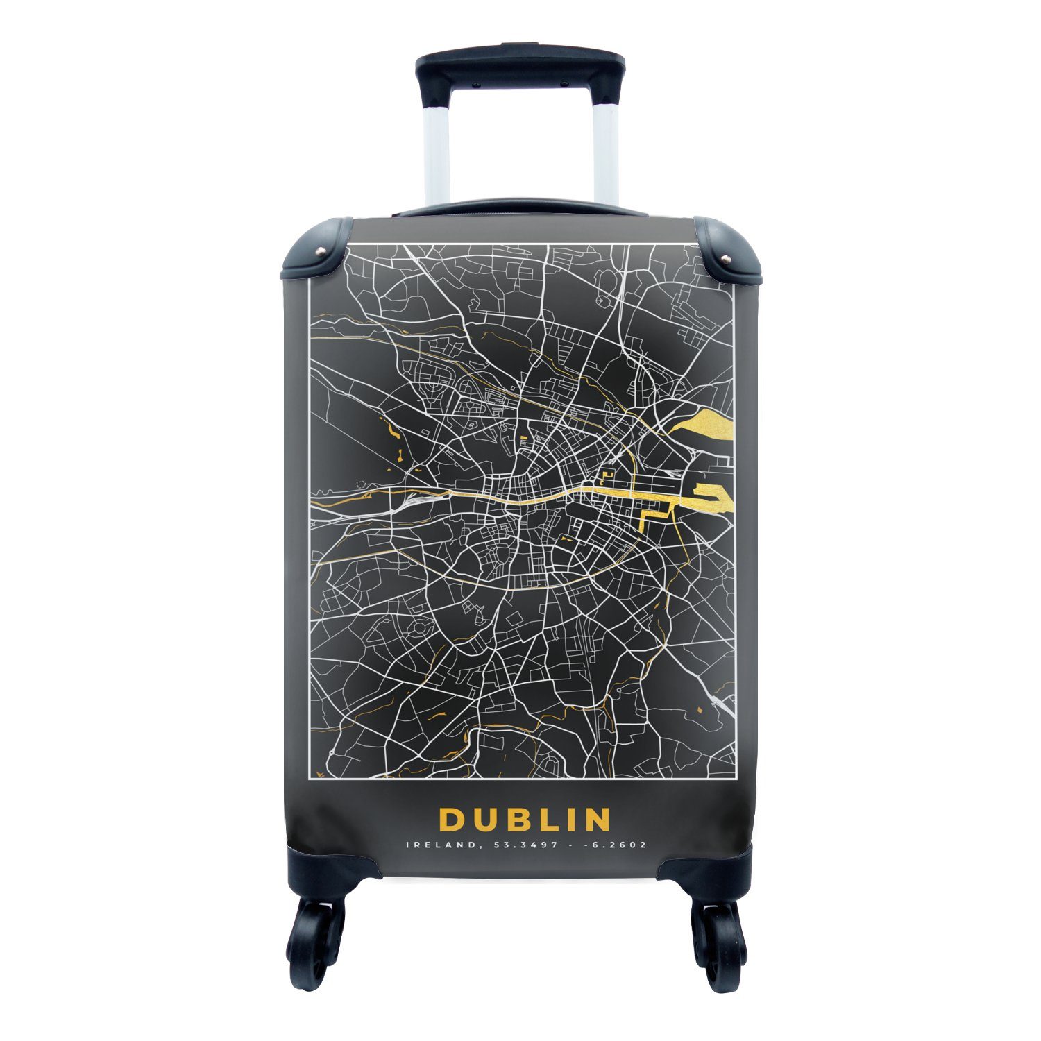 MuchoWow Handgepäckkoffer Dublin - Gold - Stadtplan - Karte, 4 Rollen, Reisetasche mit rollen, Handgepäck für Ferien, Trolley, Reisekoffer