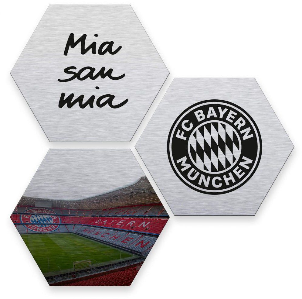 Wall-Art Mehrteilige Bilder St) 3 München, (Set, FC Bayern Silber