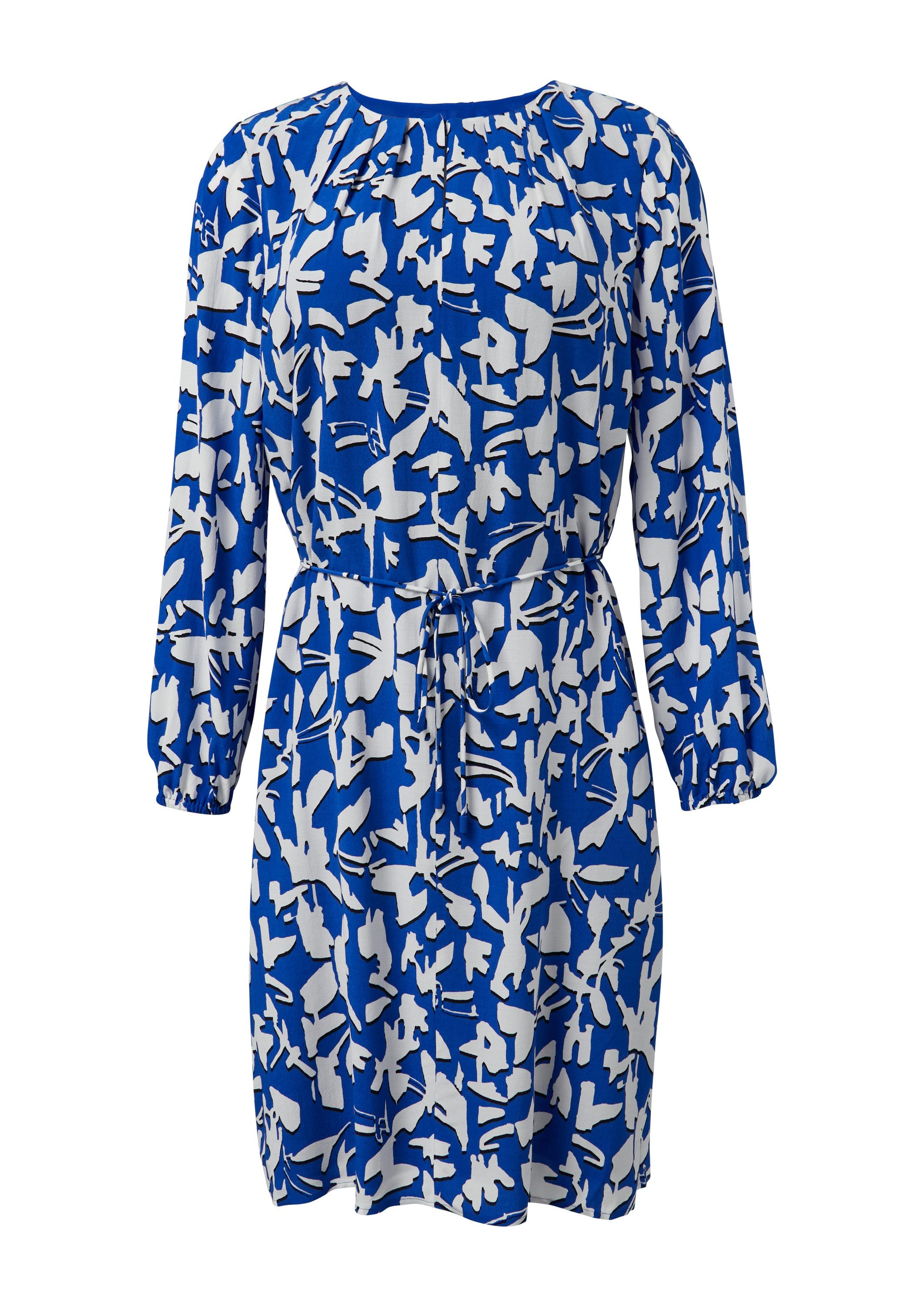 comma Minikleid Kleid Gemustertes Midi-Kleid mit Faltenausschnitt