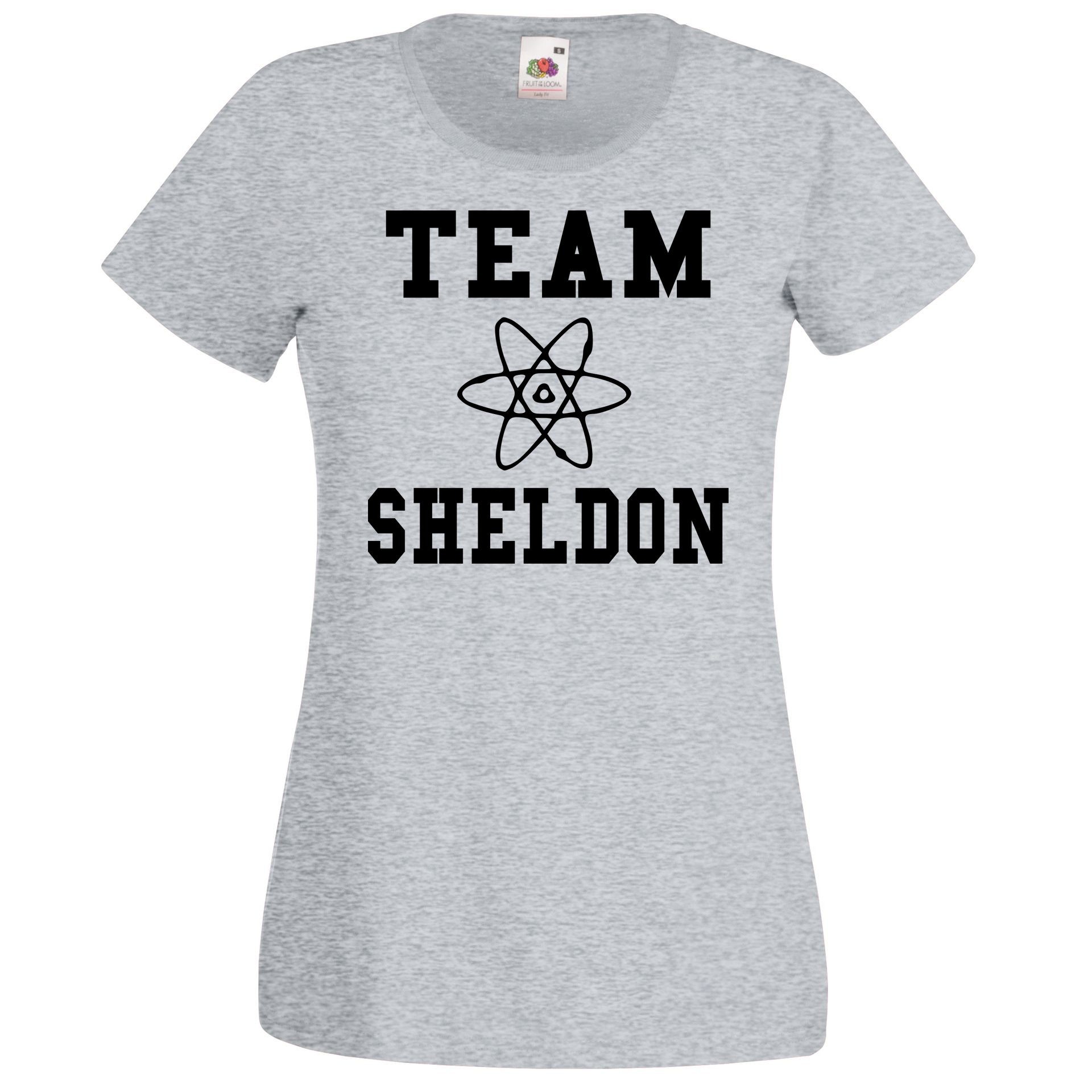 Grau Damen Team T-Shirt mit trendigem Youth T-Shirt Designz Sheldon Motiv
