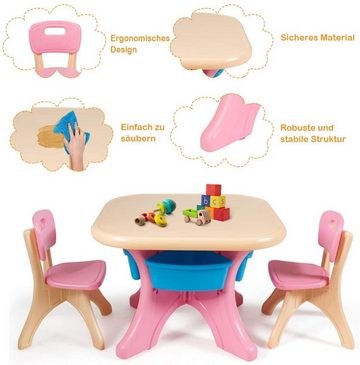 COSTWAY Kindersitzgruppe Kindertisch mit 2 Stühlen, (3-tlg), mit Stauraum