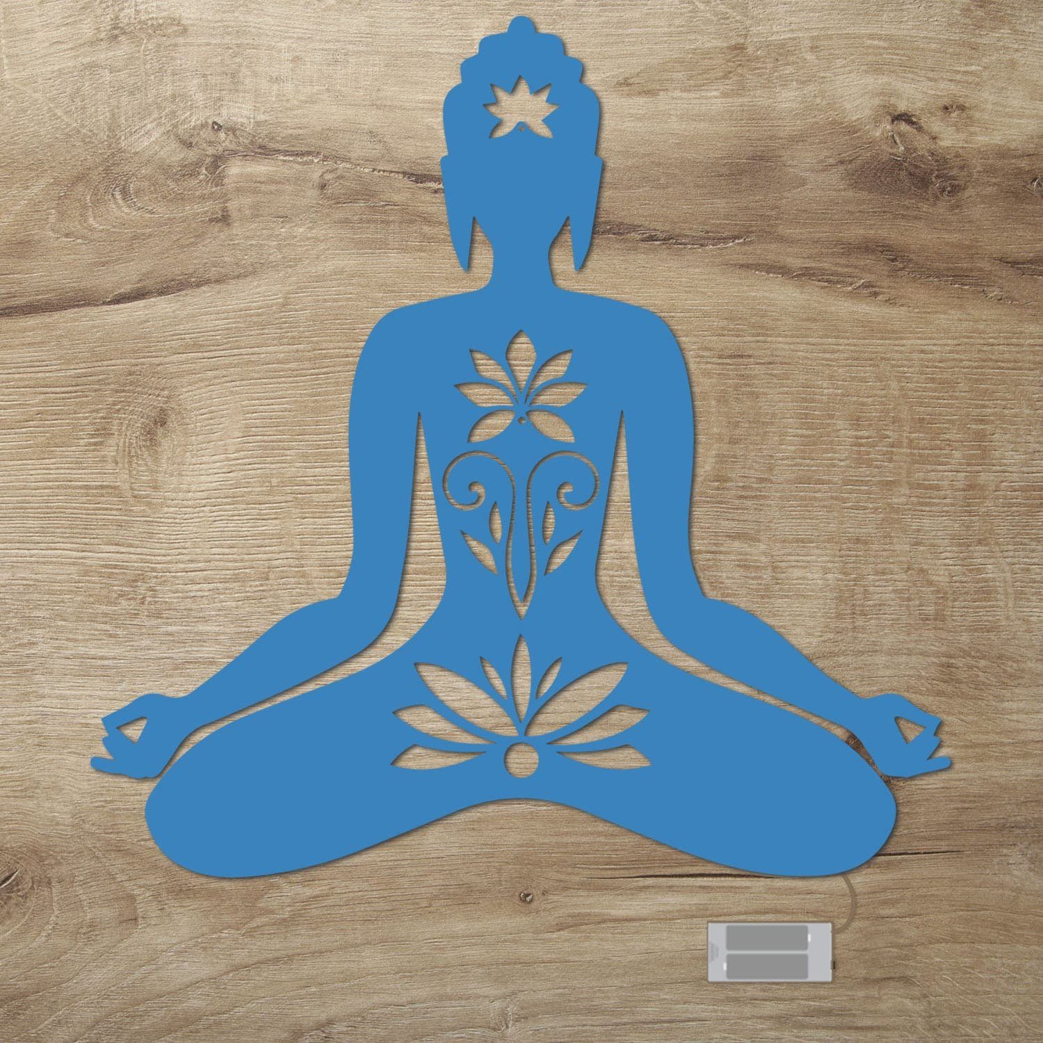 Namofactur LED Dekolicht Yoga Lotus LED Wand Deko Dekoration, Ohne Zugschalter/Stern, LED fest integriert, Warmweiß Hellblau