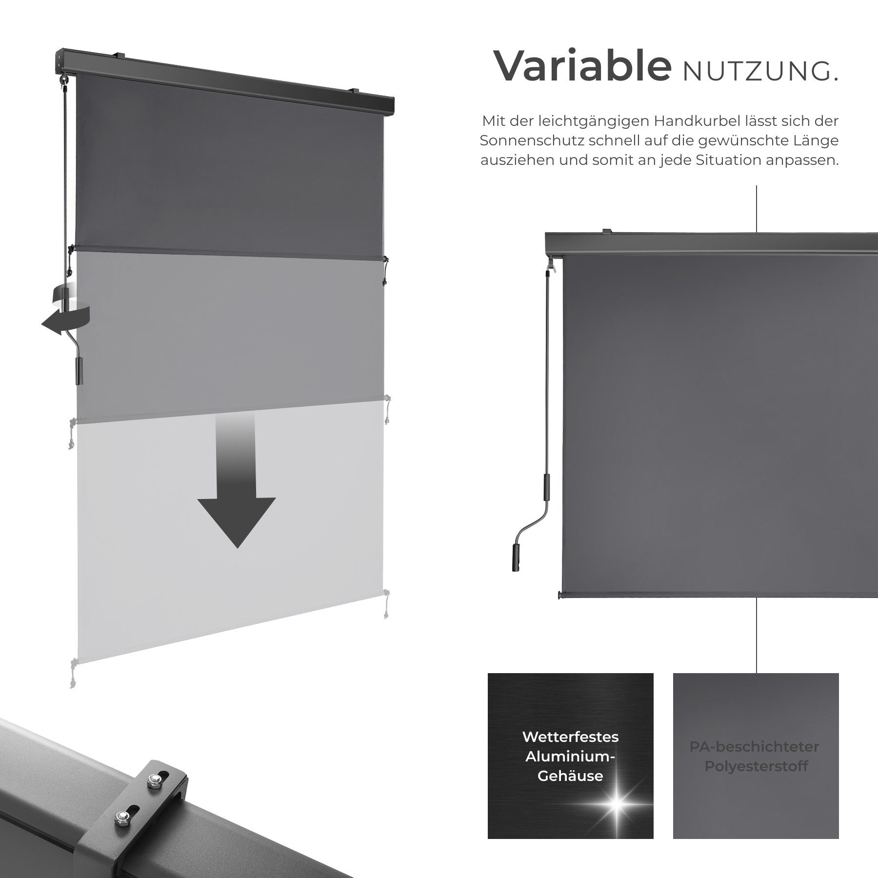 tectake Seitenarmmarkise Senkrechtmarkise Eloise mit 2 Wandhaltern, inkl. Wandhaltern UV-beständig und wasserabweisend