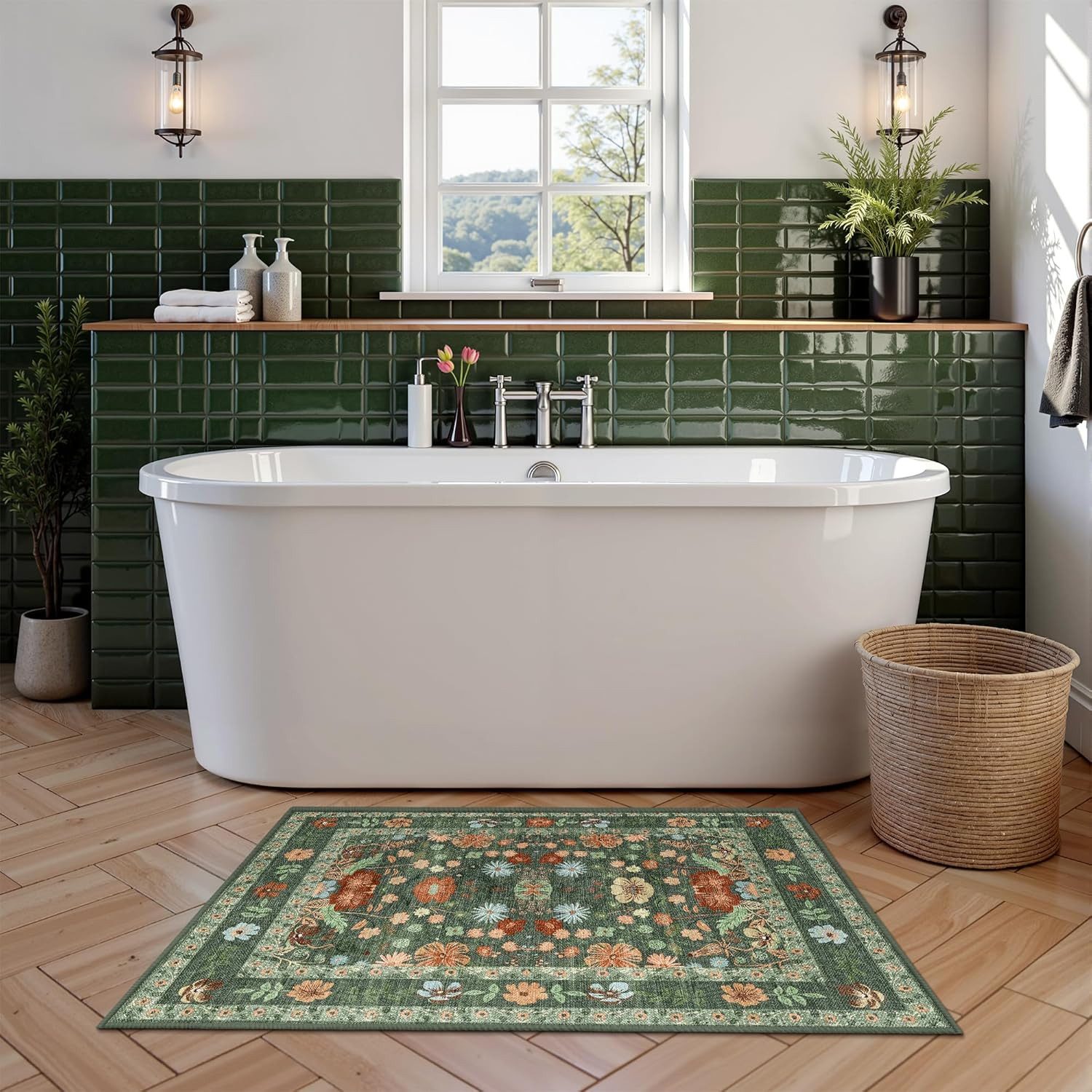 Agger Fußmatte Vintage-Blumen-Fußmatte, Boho-Teppich für den Eingangsbereich, dekorative Fußmatte für Badezimmer, Haustür und Wohnraumdekoration – Bild 3 von 5