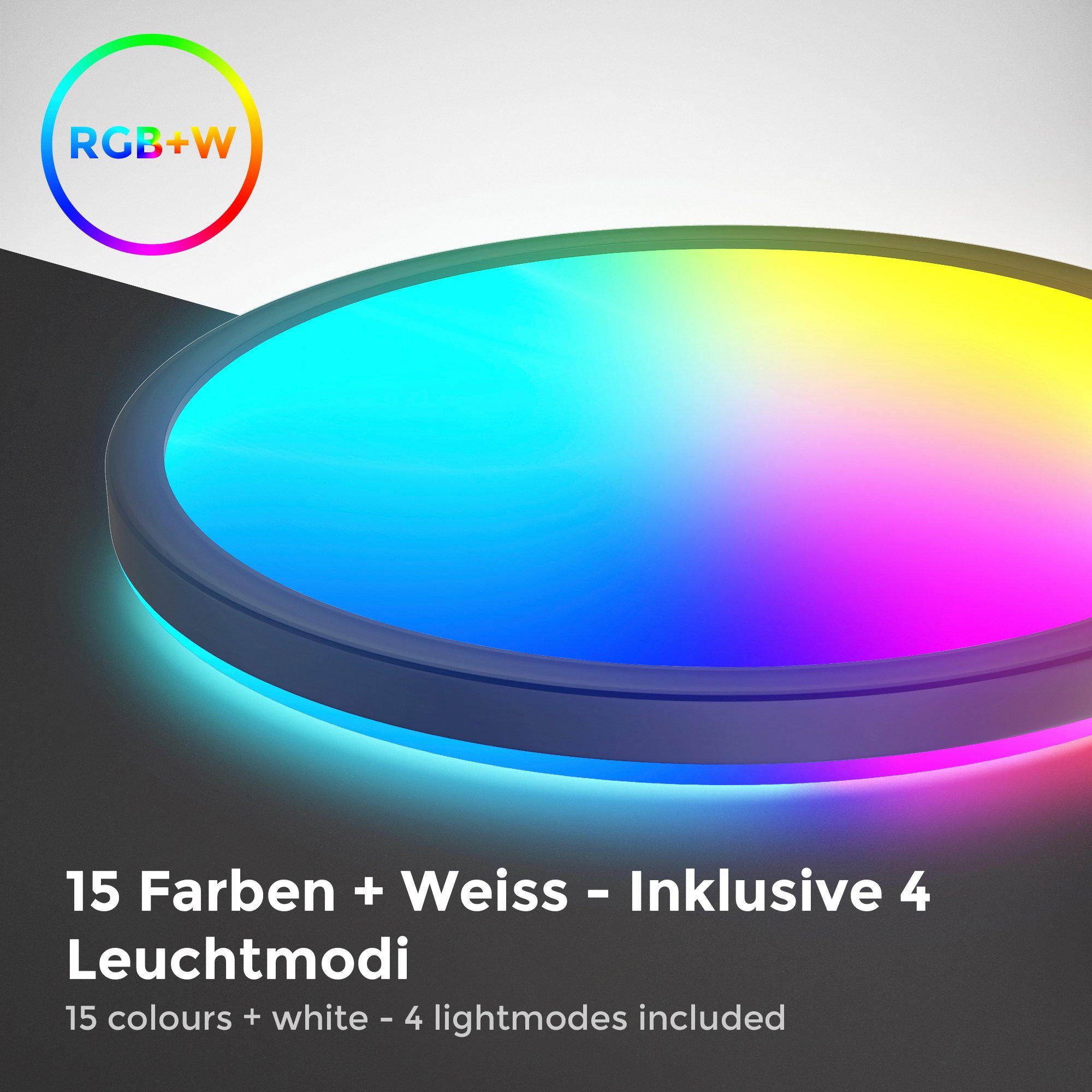 B.K.Licht LED Deckenleuchte BK_PL1553 Neutralweiß, Backlight, integriert, Panel, mit mit Dimmbar, RGB, LED RGBW Ultraflach, mit Schwarz, fest Deckenlampe, (DxH) LED Fernbedienung, cm Farbwechsel, 29x3