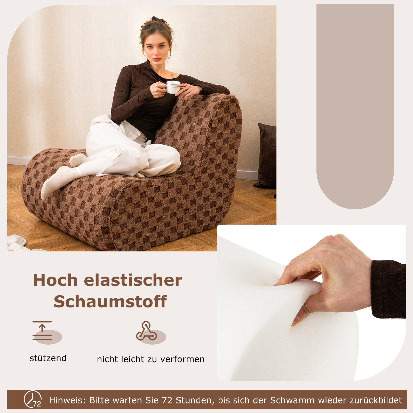 COSTWAY Relaxsessel, mit Hocker, Sitzsack Bodenstuhl aus Samt
