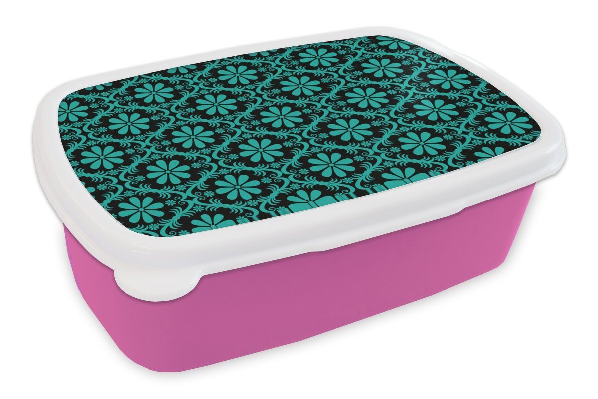 MuchoWow Lunchbox Muster Snackbox, für Gotik Mädchen, Kunststoff, rosa Brotdose (2-tlg), Blumen, Erwachsene, Kunststoff Kinder, - - Brotbox