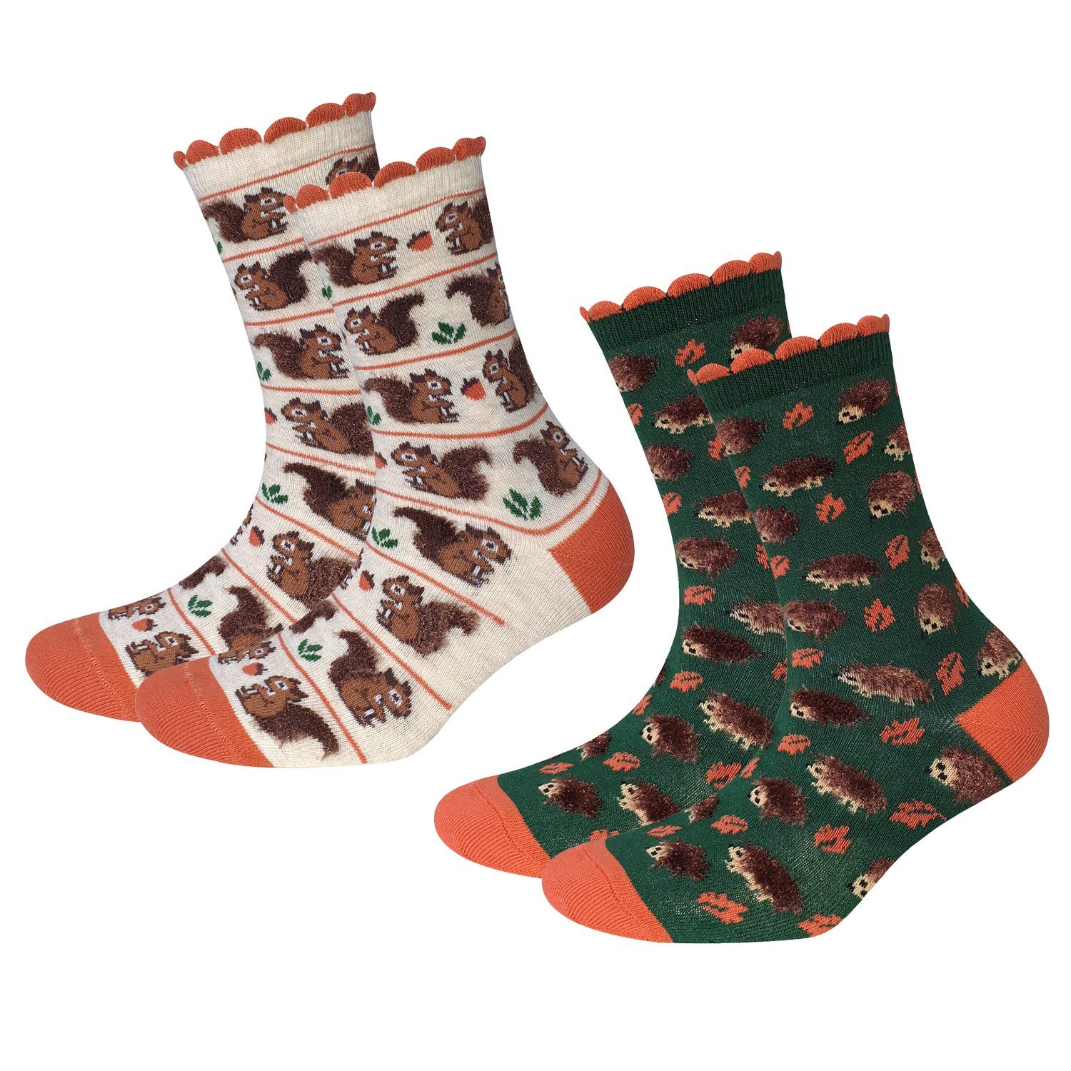 Socken and Hedgehog 2er Socken 2er weicher Pack) Pack Squirrel aus (2er Paar, Damen COOL7 Baumwollmischung