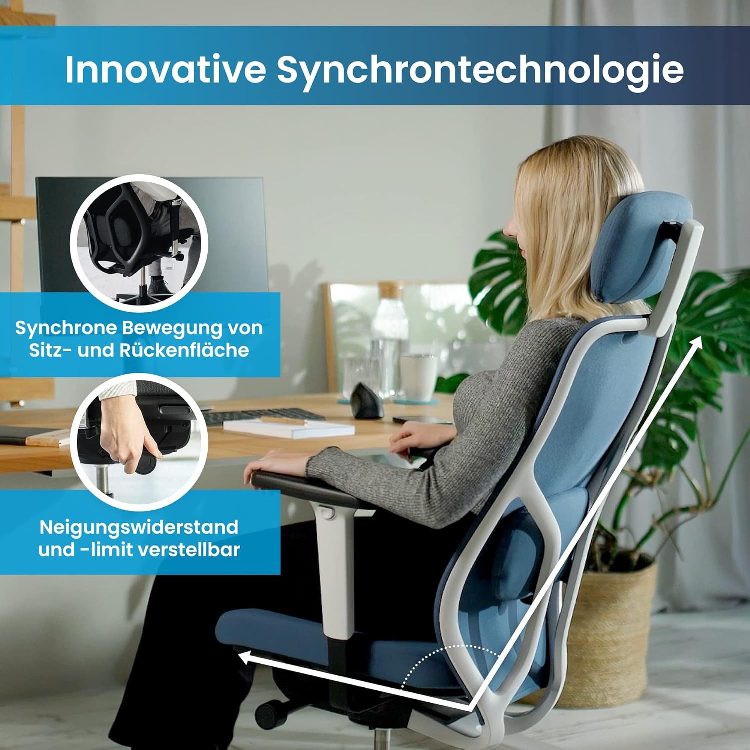 Ergotopia Bürostuhl MasterBack ergonomischer Schreibtischstuhl mit Kopfstütze (bereits montiert)