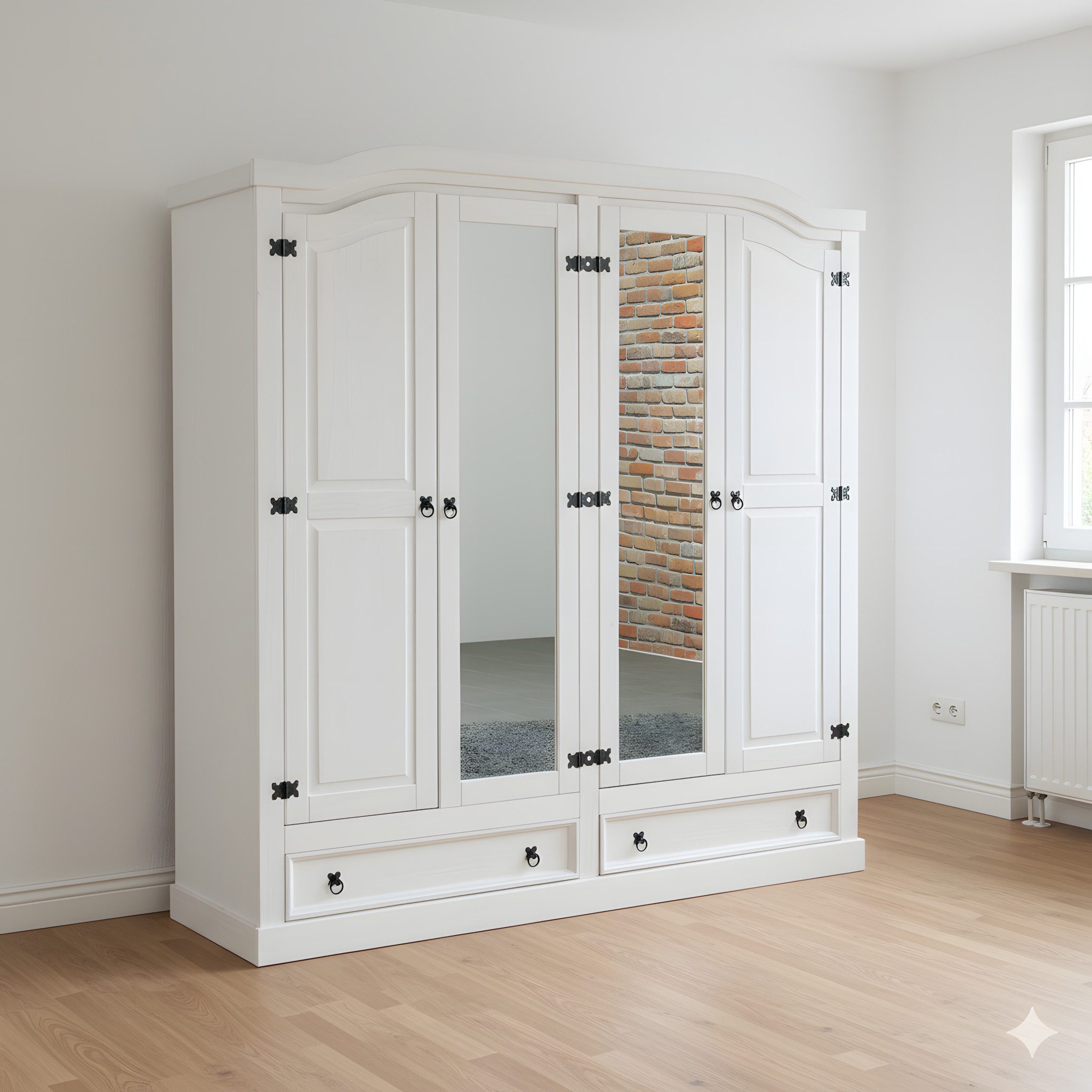 ebuy24 Kleiderschrank New Mexico Kleiderschrank 4-türig mit 2 Spiegeltür