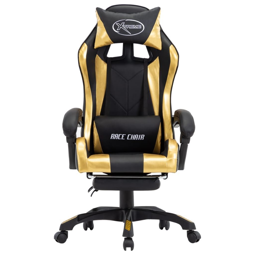 furnicato Gaming-Stuhl Luxuriöser Gold Schwarz 64x65x(111,5-119) cm (1 St), Bürostuhl mit ausziehbarer Fußstütze, Kopf- und Taillenkissen, 360°