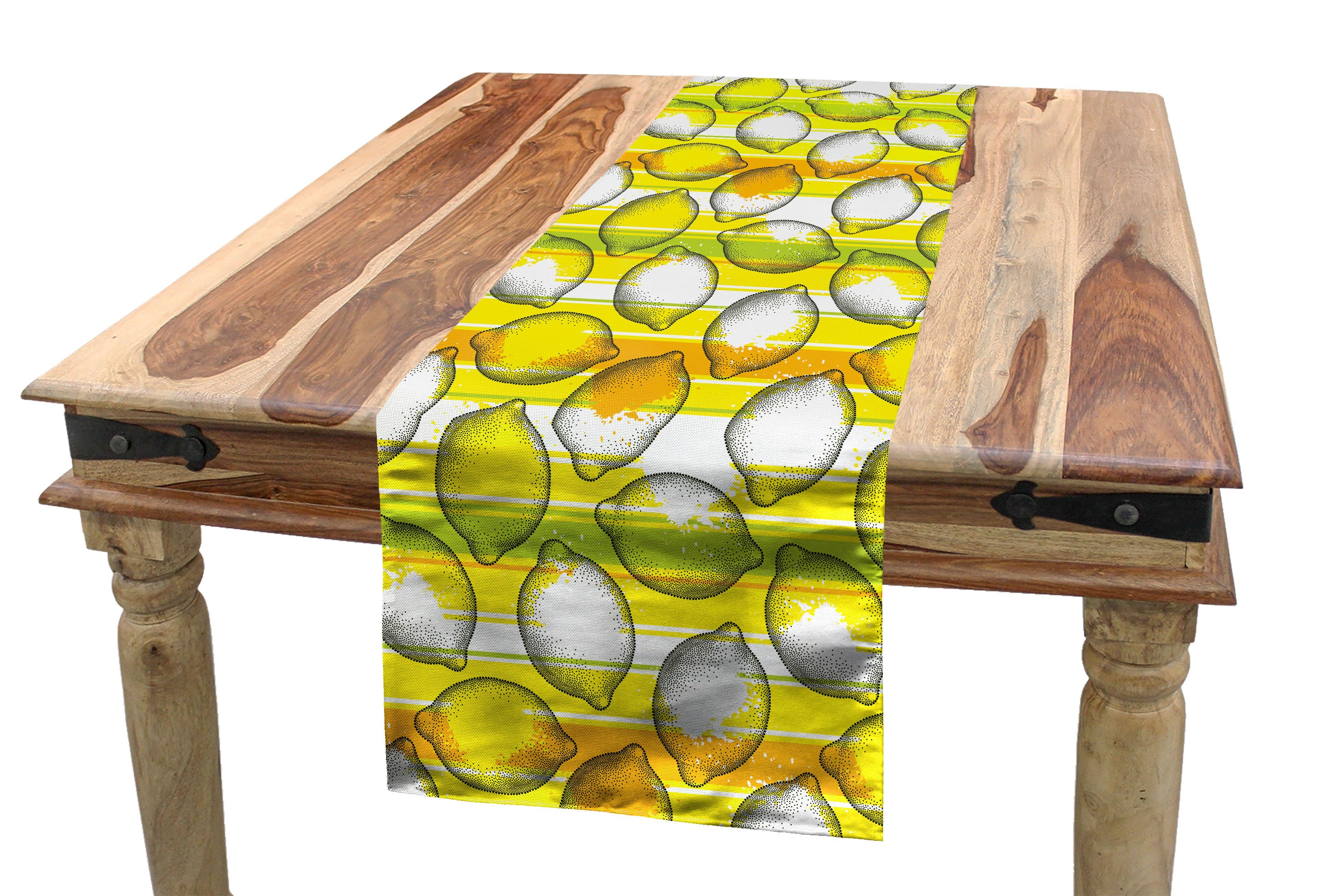 Abakuhaus Tischläufer Esszimmer Küche Rechteckiger Dekorativer Tischläufer, Zitrone Gepunktete Frische Zitrusfrüchte