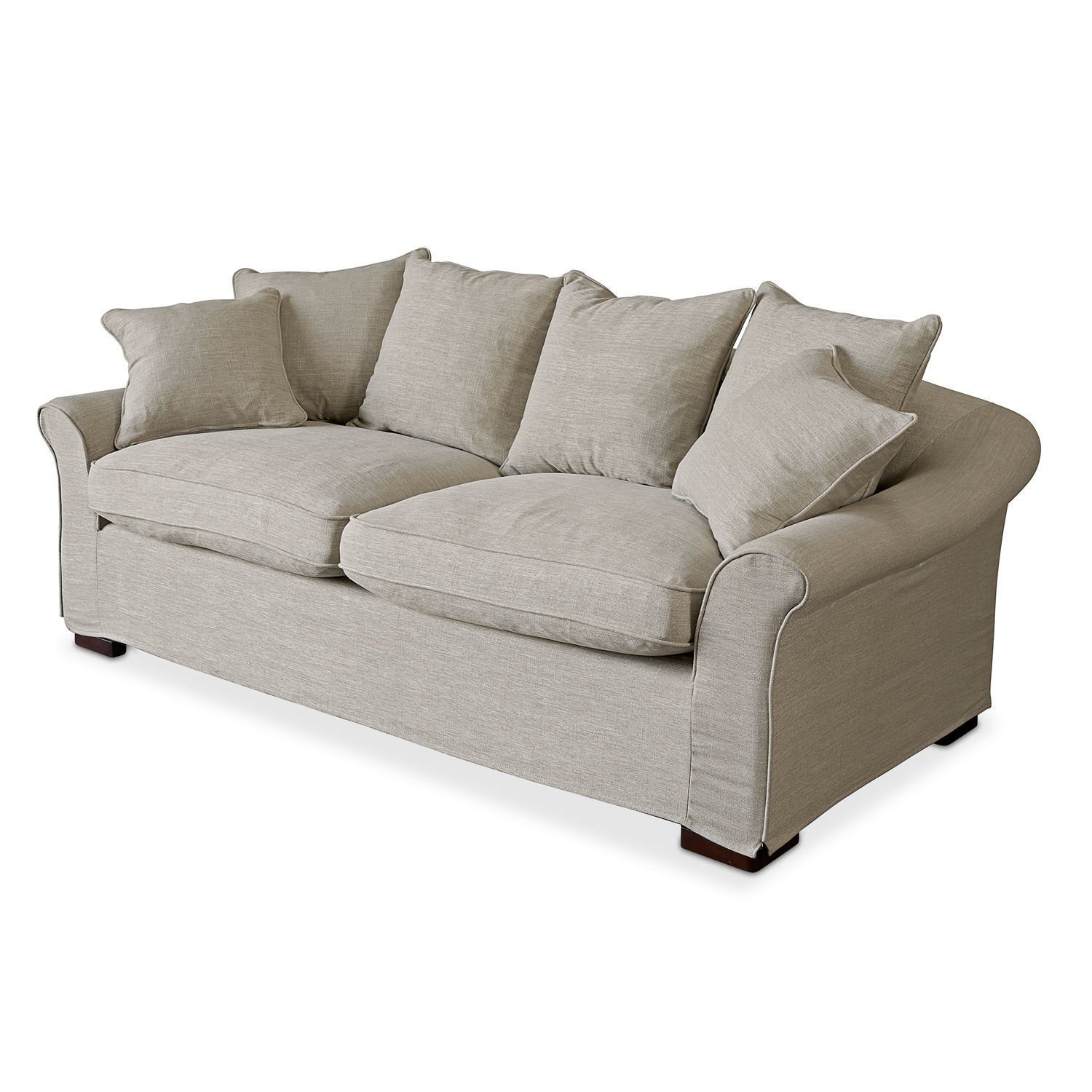 Mirabeau Sofa klassisches Sofa Long Beach mit Husse & Kissen in Leinenoptik beige, bequem gepolstert, inkl. 6 Kissen & abnehmbarer Husse aus Leinen, Zweisitzer Sofa, Holzgestell, B 204cm, H 79,5cm, T 98,5cm
