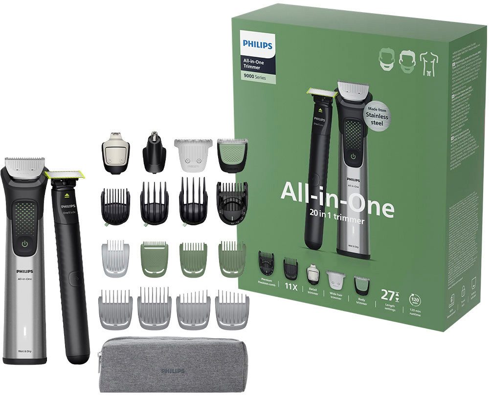 Philips Multifunktionstrimmer Series 9000 MG9557/15, 20-in-1-Trimmer für Gesicht, Körper und Kopfhaare