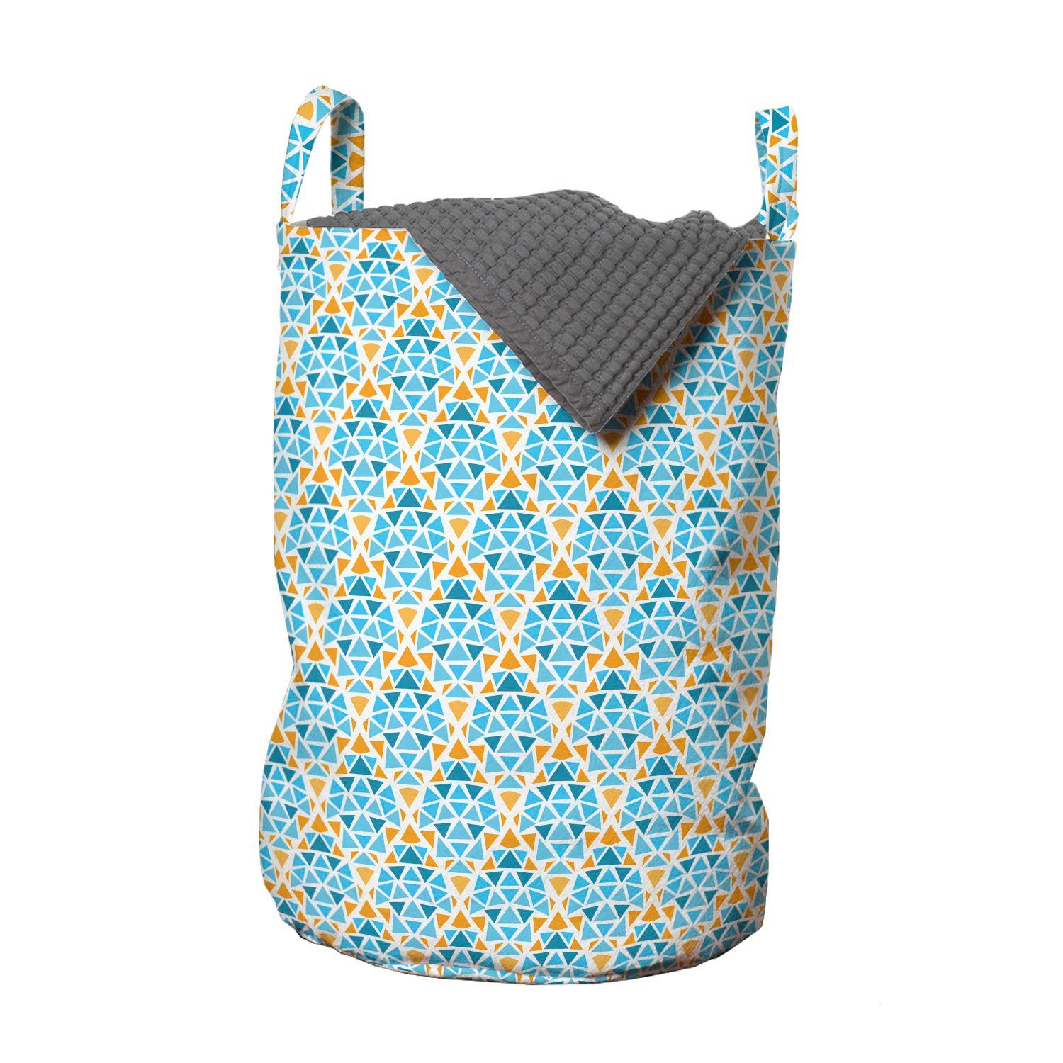 Abakuhaus Wäschesäckchen Wäschekorb mit Griffen Kordelzugverschluss für Waschsalons, Gelb und Blau Triangle Motiv