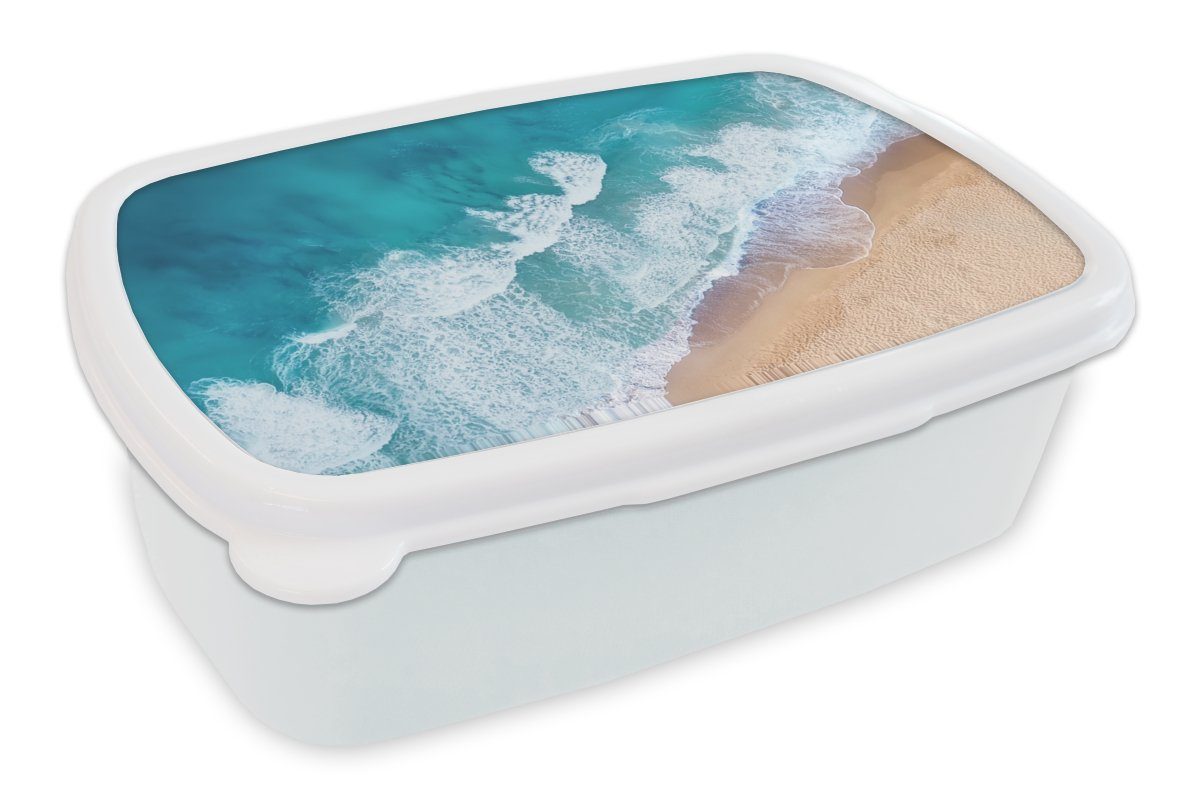 MuchoWow Lunchbox Strand - Wasser - Meer, Kunststoff, (2-tlg), Brotbox für Kinder und Erwachsene, Brotdose, für Jungs und Mädchen weiß