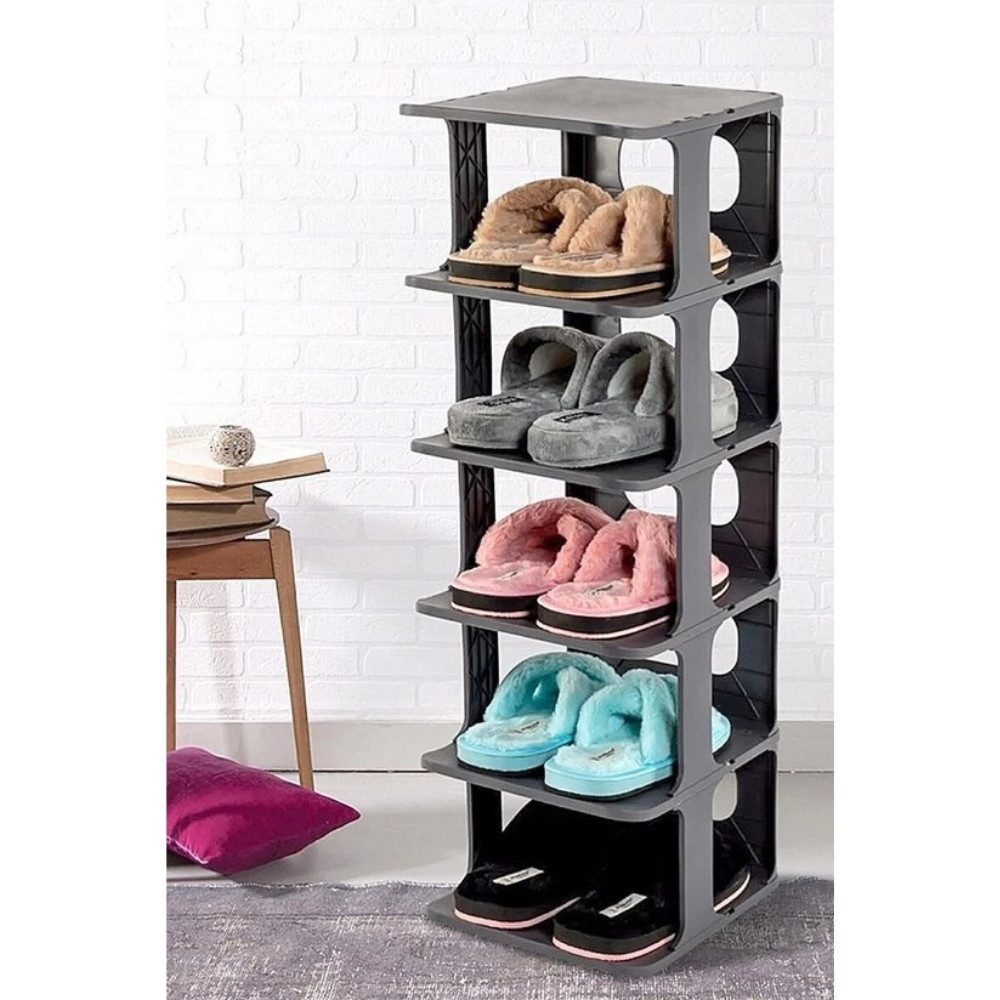 Luxury Bites Schuhregal mit 5 Ebenen aus Kunststoff, Tragbares Schuhregal weiß & anthrazit