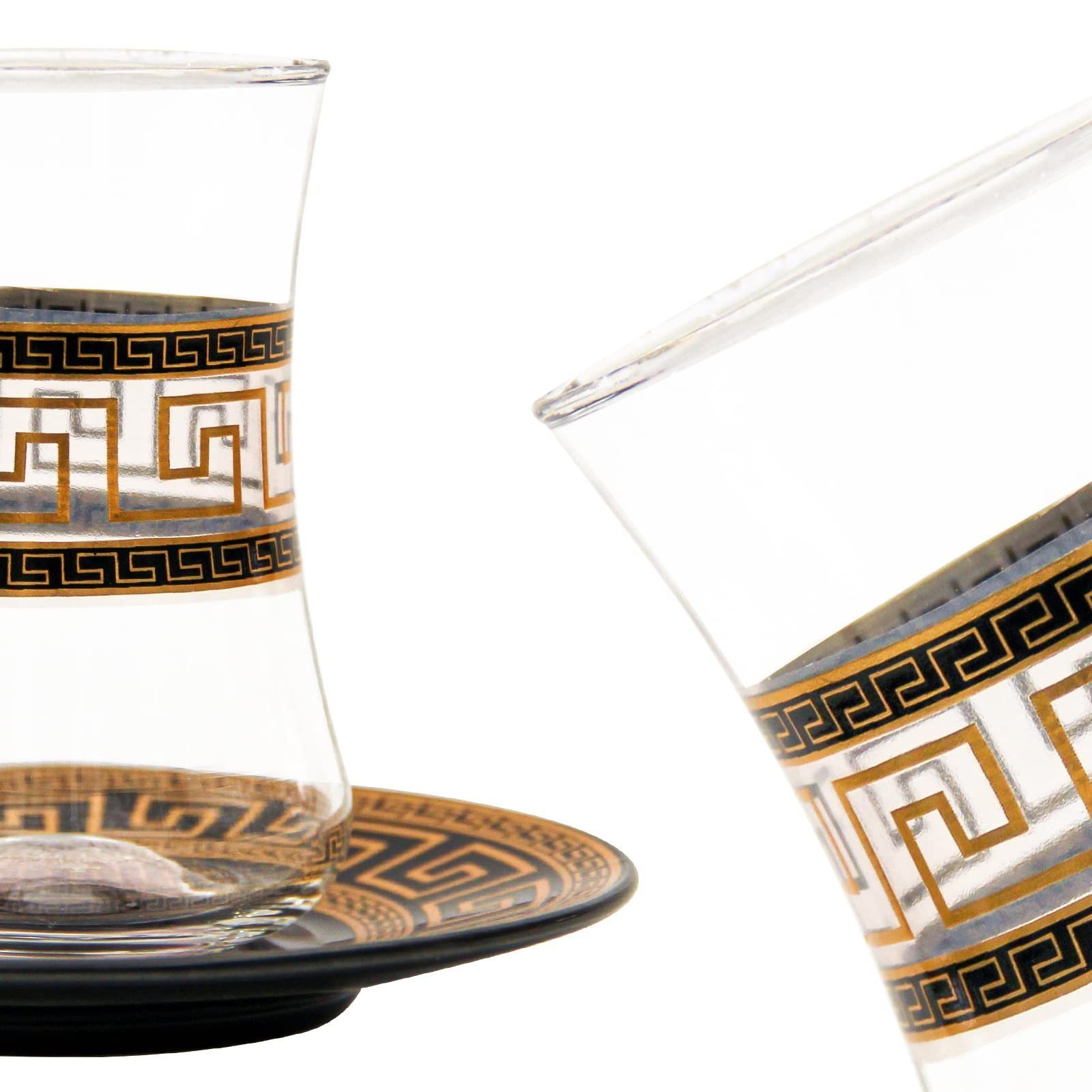 Topkapi Türkisches Tee-Set "Birgül-Sultan" Für 6 Personen – 6 Gläser Mit Goldrand & Eckige Untersetzer