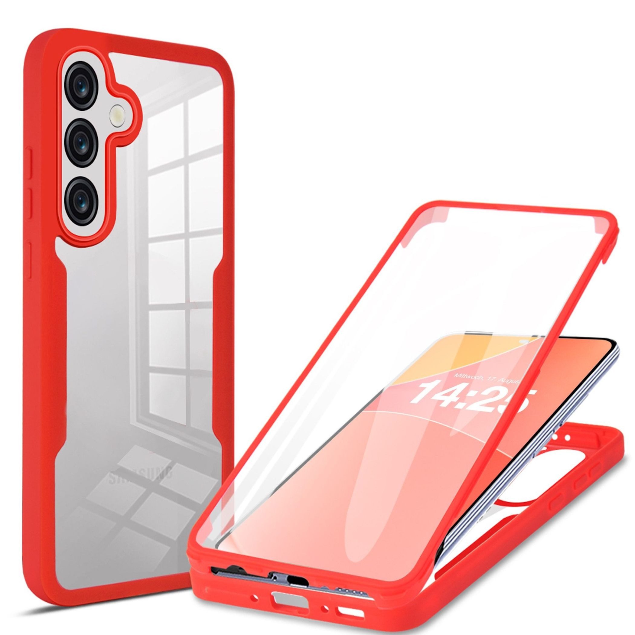 Wigento Handyhülle 360 Grad für Samsung Galaxy A37 / A56 / A36 mit Displayschutz Rot 6,7 Zoll, 360 Grad Schutz, stoßdämpfend, robust