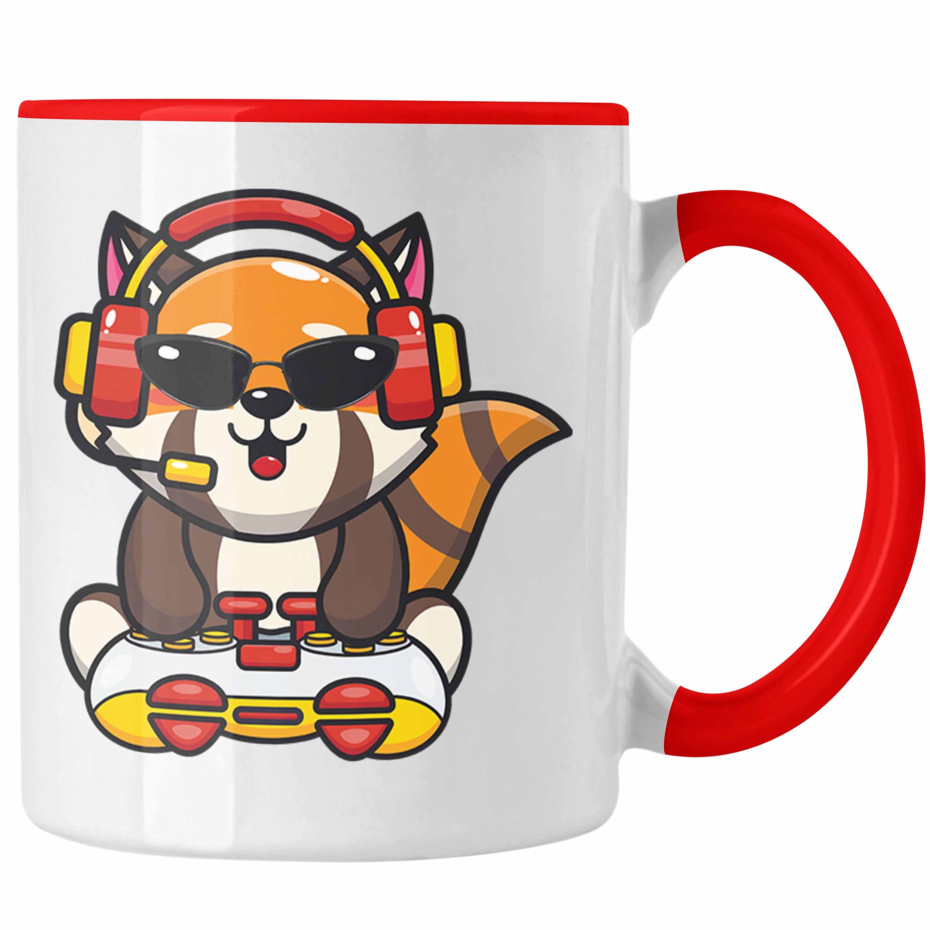 Trendation Tasse Trendation - Jungen Rot Geschenkidee Grafik Lustige Gaming Kinder Gamer Gaming Panda Tasse Jungs für Mädchen