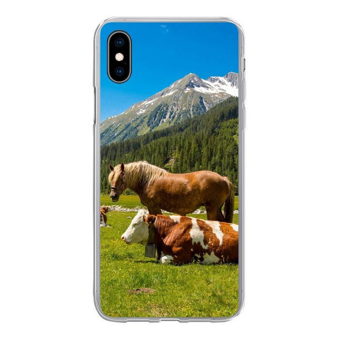 MuchoWow Handyhülle Kühe - Pferde - Alpen Handyhülle Apple iPhone Xs Smartphone-Bumper Print Handy