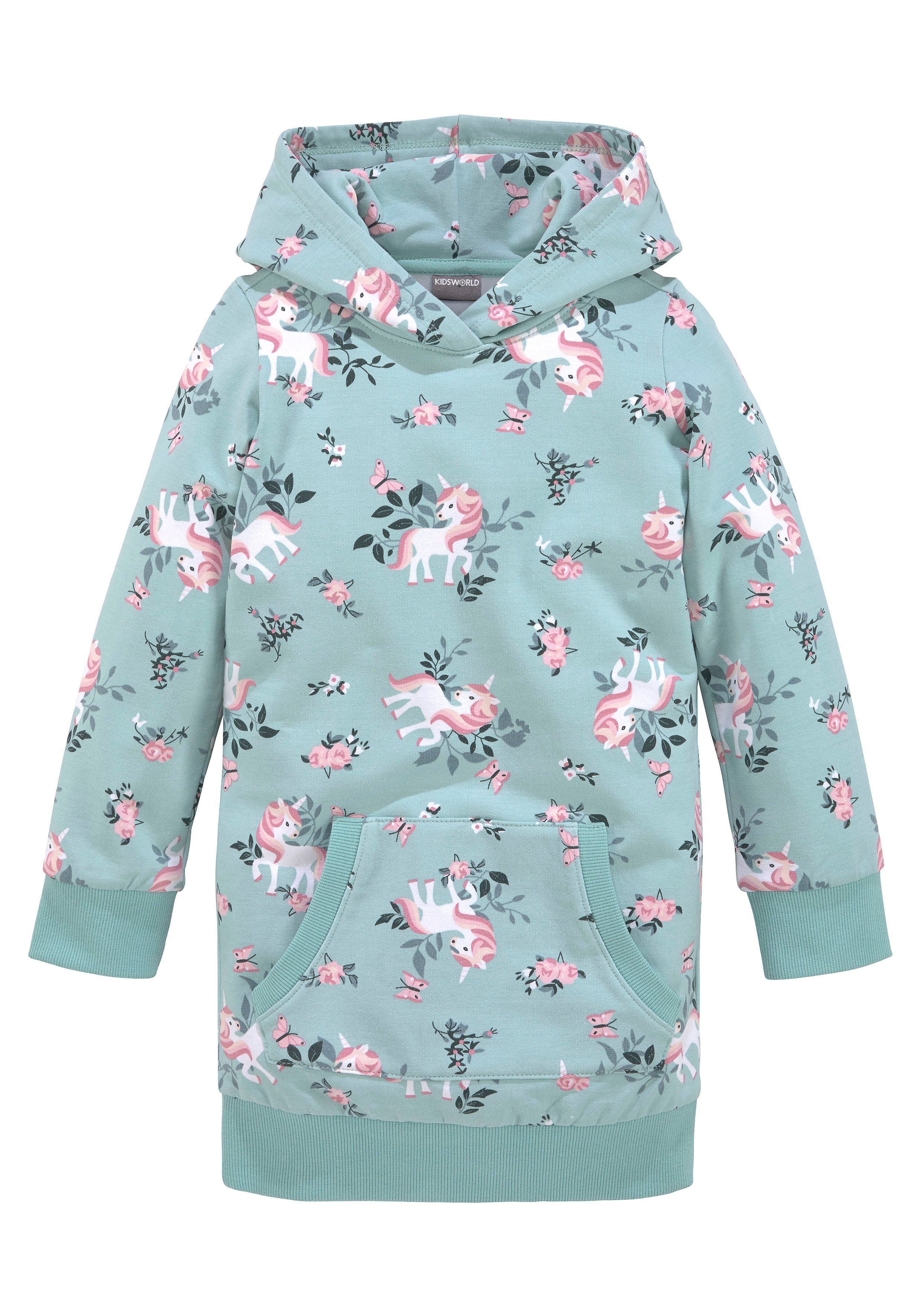 KIDSWORLD Sweatkleid Einhorn bis Mitte des Oberschenkels, mädchenhafter Style