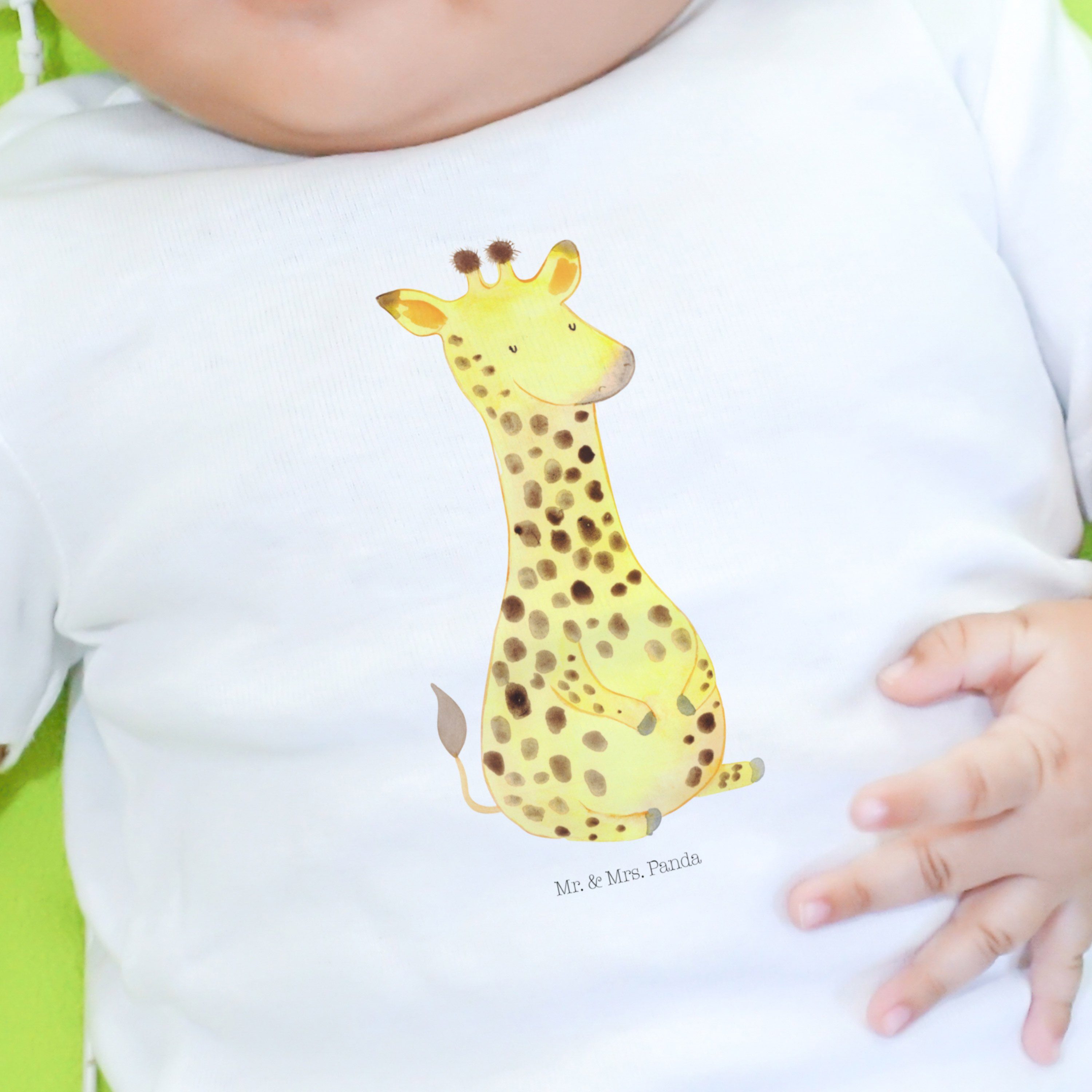Weiß Giraffe Panda Zufrieden (1-tlg) Geschenk, - Mädchen, Afrika, Strampler Jungen, Glück, Mrs. & Mr. -