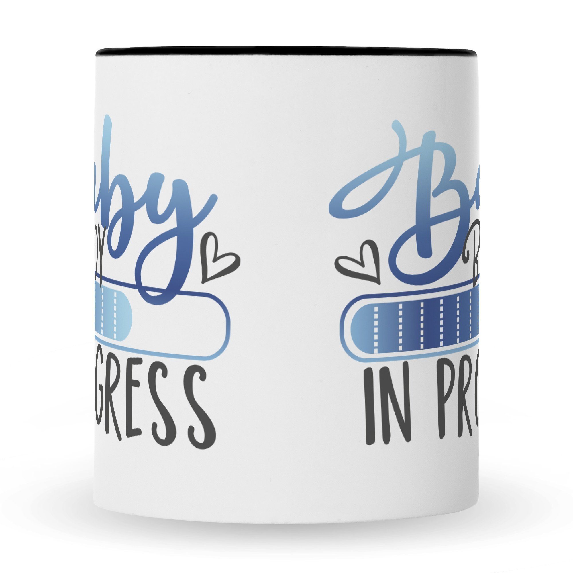GRAVURZEILE Tasse Bedruckte Tasse mit Spruch - Baby in Progress, Keramik, Boy -Farbe: Schwarz & Weiß