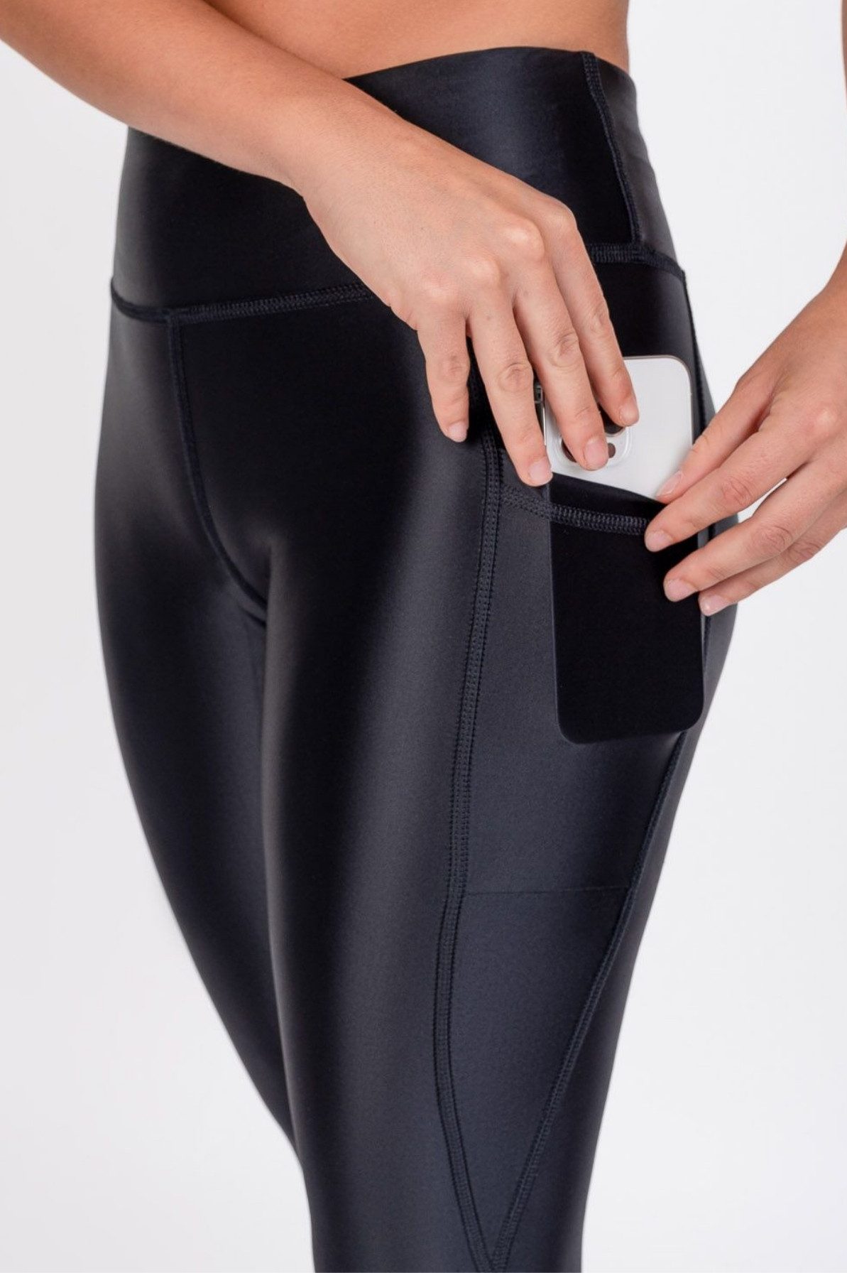 ESMINA Leggings Elegant shine - Schwarz Glanz, 2 Handytaschen, Shapingeffek günstig online kaufen