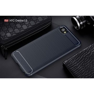 König Design Handyhülle HTC Desire 12, HTC Desire 12 Handyhülle Carbon Optik Backcover Blau