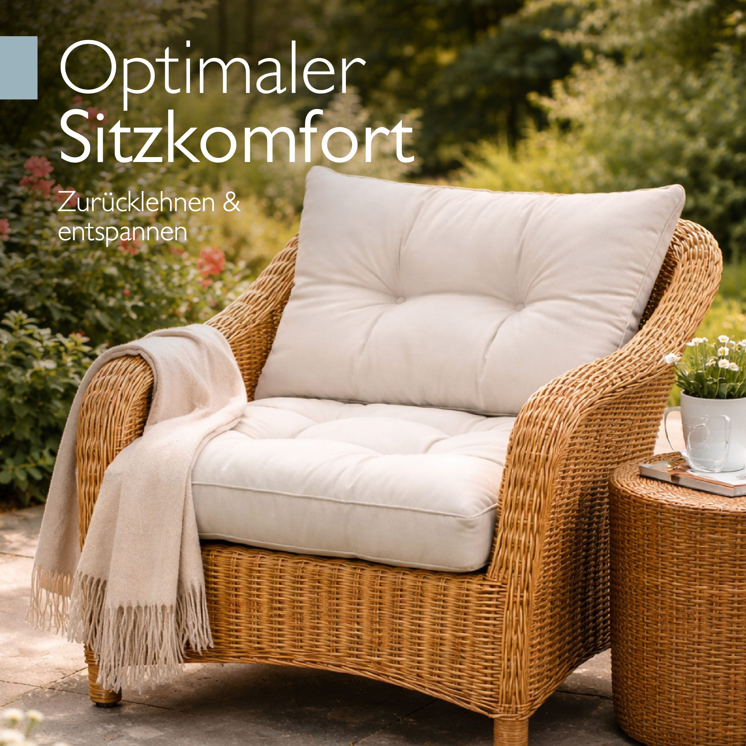 Beautissu Sitzkissen Lounge Kissen Set Outdoor Natur XLuna, 70x70cm, 70x40cm, Sitzkissen Gartenstuhl 10 cm dick Sitzpolster Auflagen für Gartenmöbel