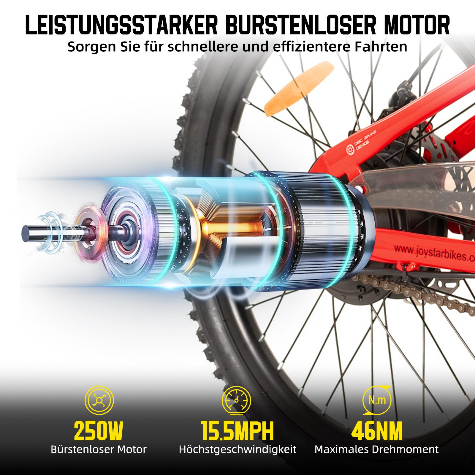 HILAND E-Bike 20 Zoll E-Mountainbike 24V 250W, Akku entnehmbar, Kinder & Erwachsene, Heckmotor, 124,8 Wh
