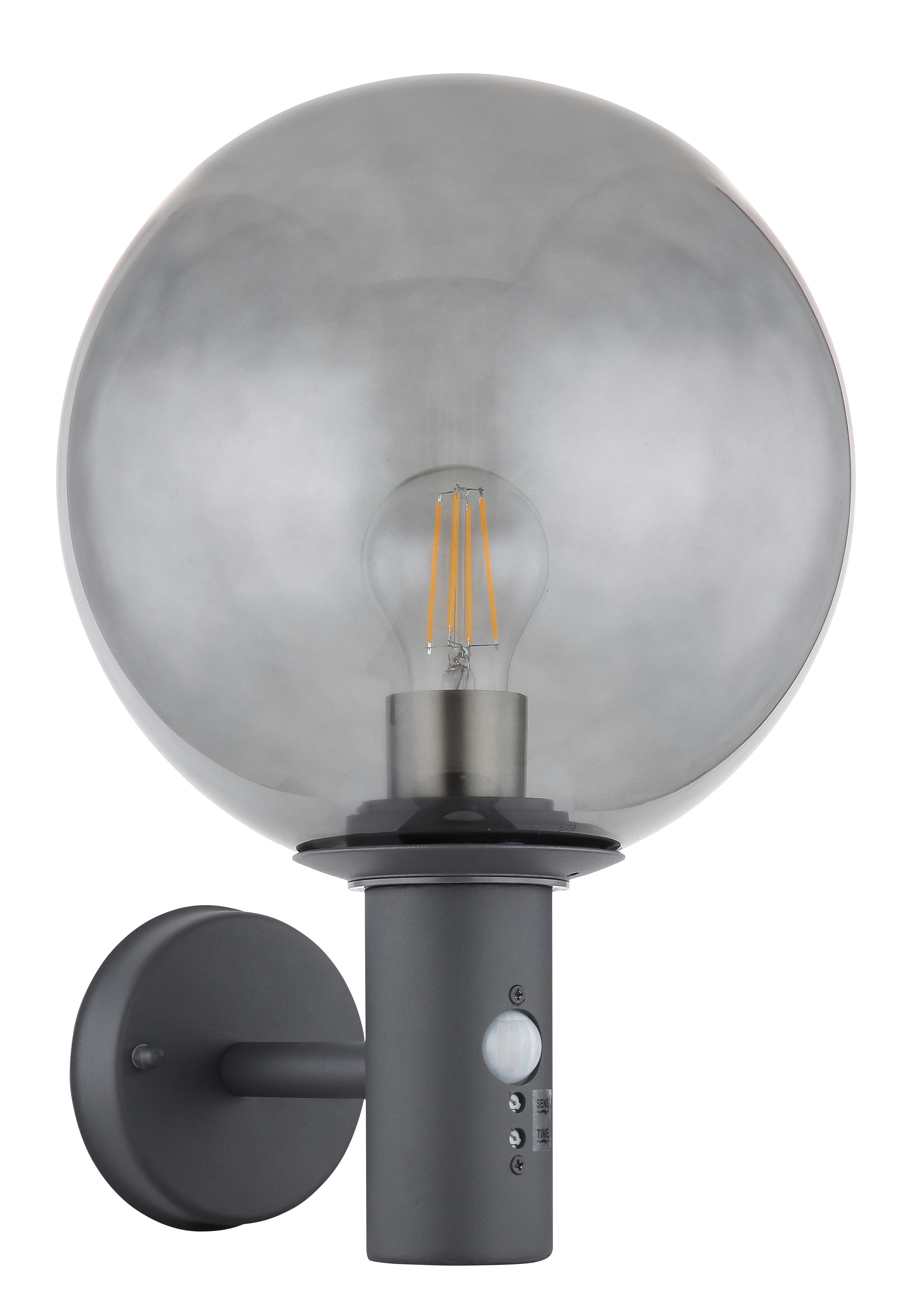 GLOBO LIGHTING Außen-Wandleuchte HEDWIG, ohne Leuchtmittel, Außenleuchte Edelstahl/Anthrazit, Glas, Sensor, IP44, E27