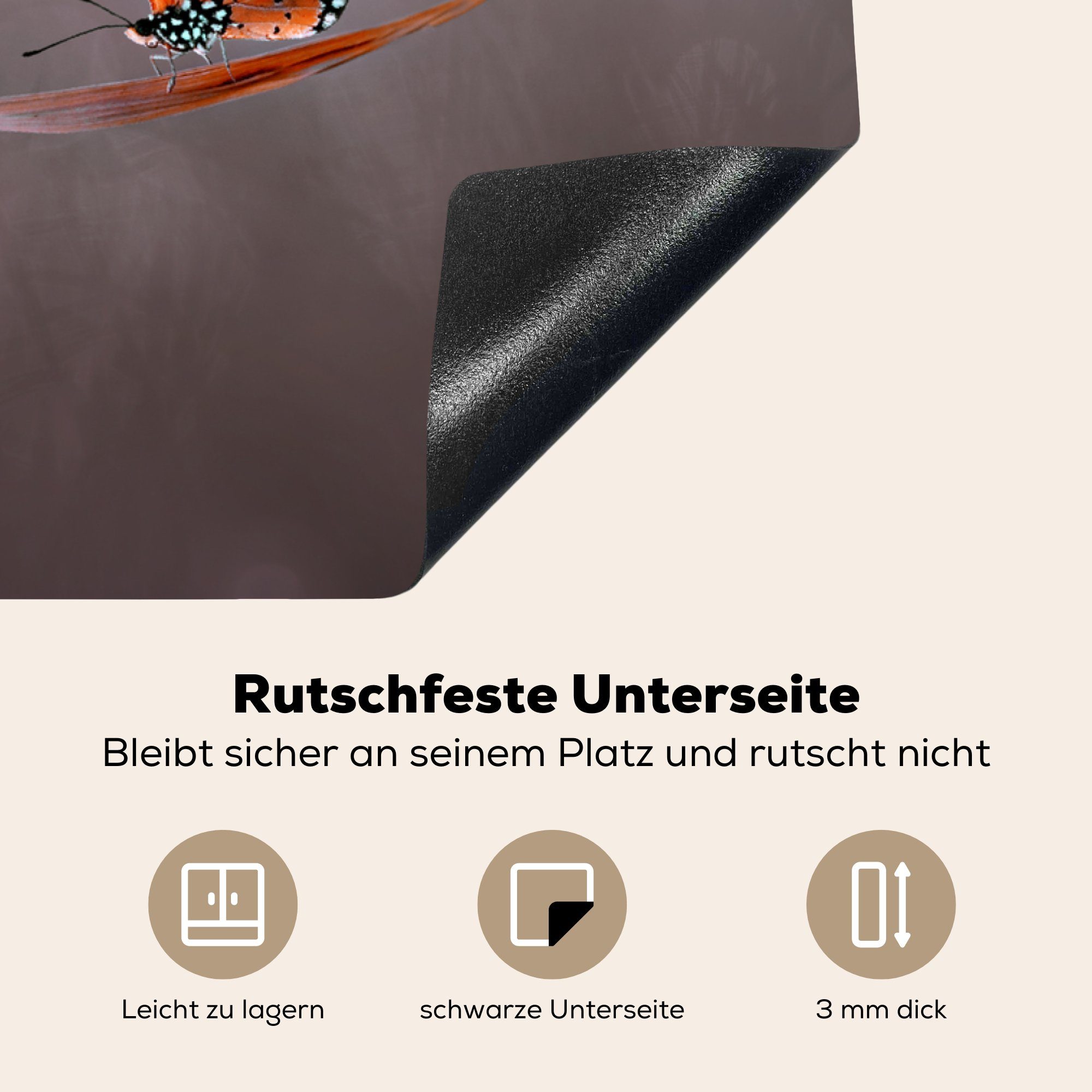 cm, tlg), Schutz 81x52 küche, die für Blatt, Herdblende-/Abdeckplatte Induktionskochfeld MuchoWow Orange Vinyl, (1 Ceranfeldabdeckung Insekt - -