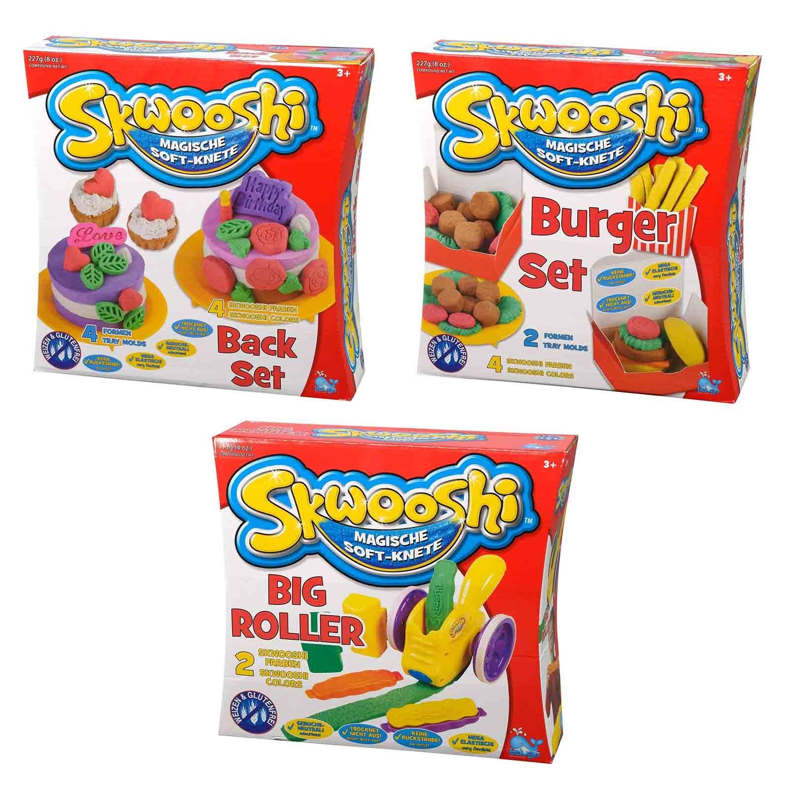 Beluga Глина і пластилін Skwooshi Kinder Soft Глина і пластилін Set Knetmasse Kinderknete Modelliermasse Spielknete Kindersoftknete (Set, 3-tlg., Big Roller, Back Set, Burger Set), Softknete