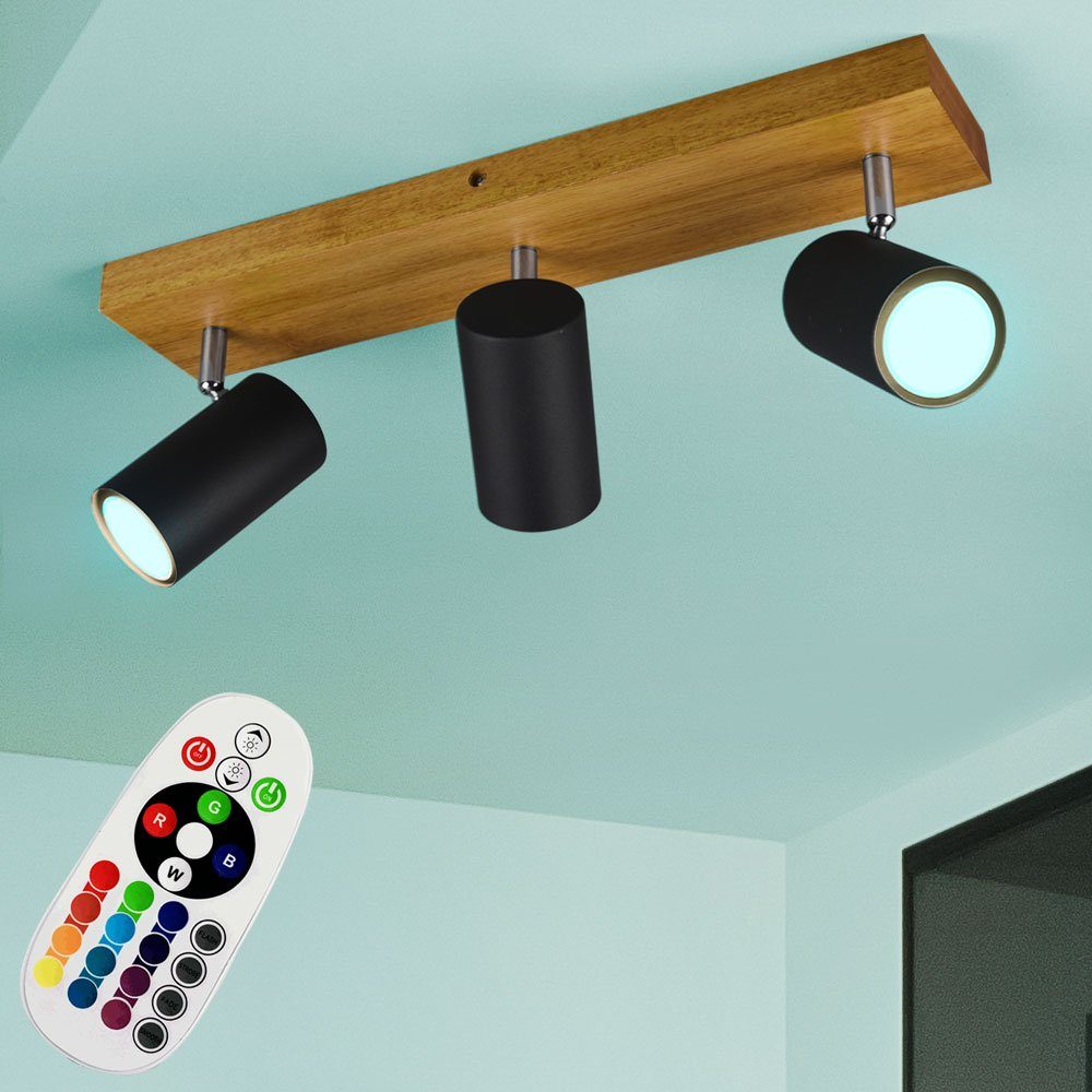 etc-shop LED Deckenspot, Leuchtmittel inklusive, Warmweiß, Farbwechsel, Decken Leuchte Holz Strahler schwenkbar Farbwechsler