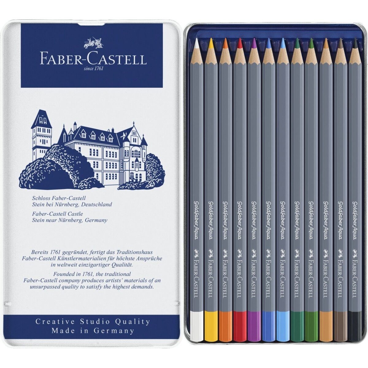 Faber-Castell Maltuch Aquarellstift Goldfaber sortiert im 12er Etui