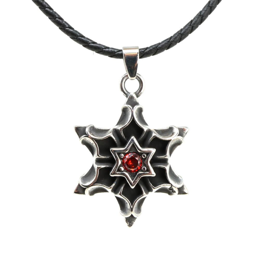 Kette mit Anhänger Lederkette Edelstahlkette 316L ROTSTEIN STERN